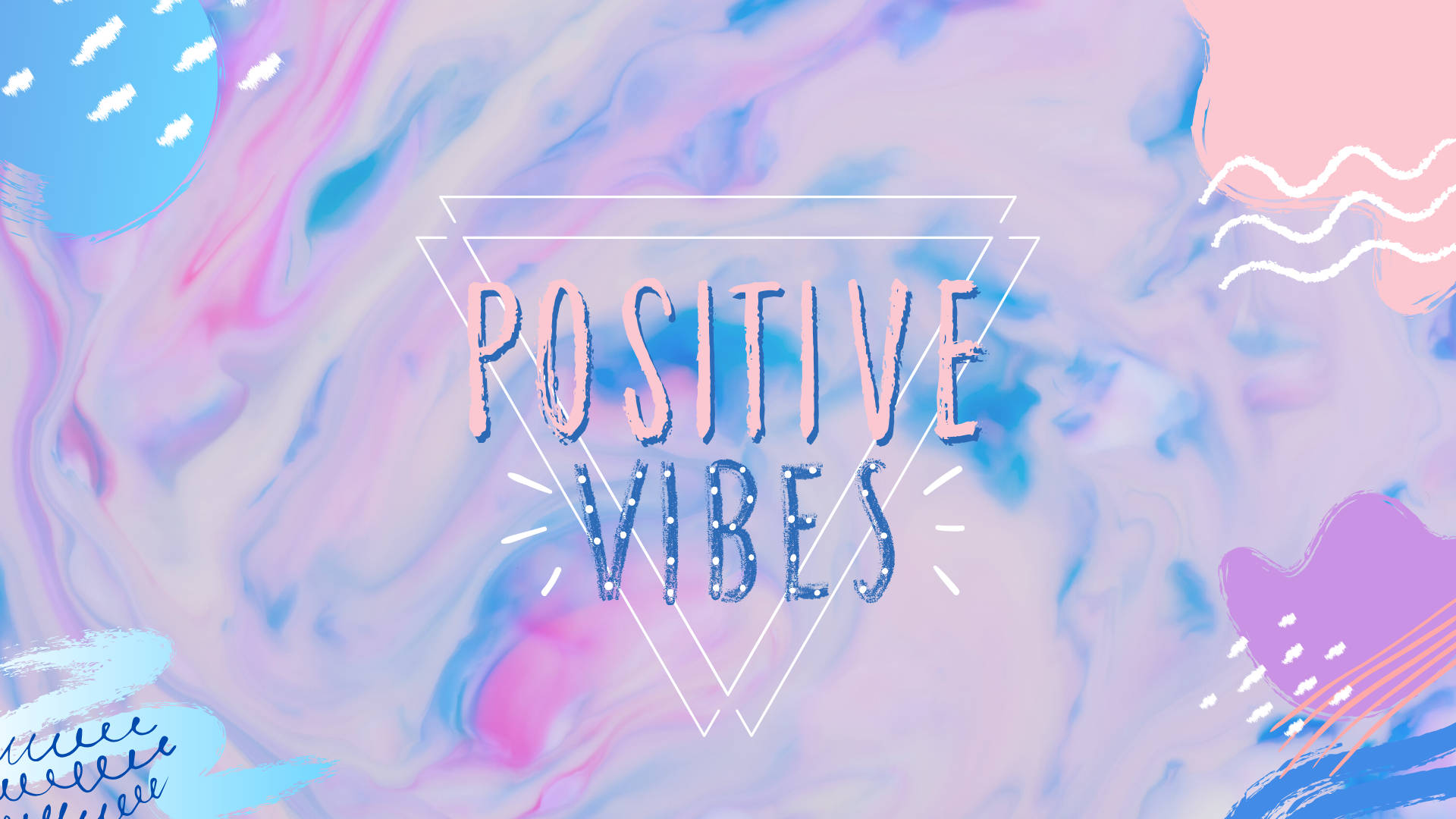 Pastel Cute, POSITIVE VIBES, geometric triangle frame, Full HD Desktop Wallpaper