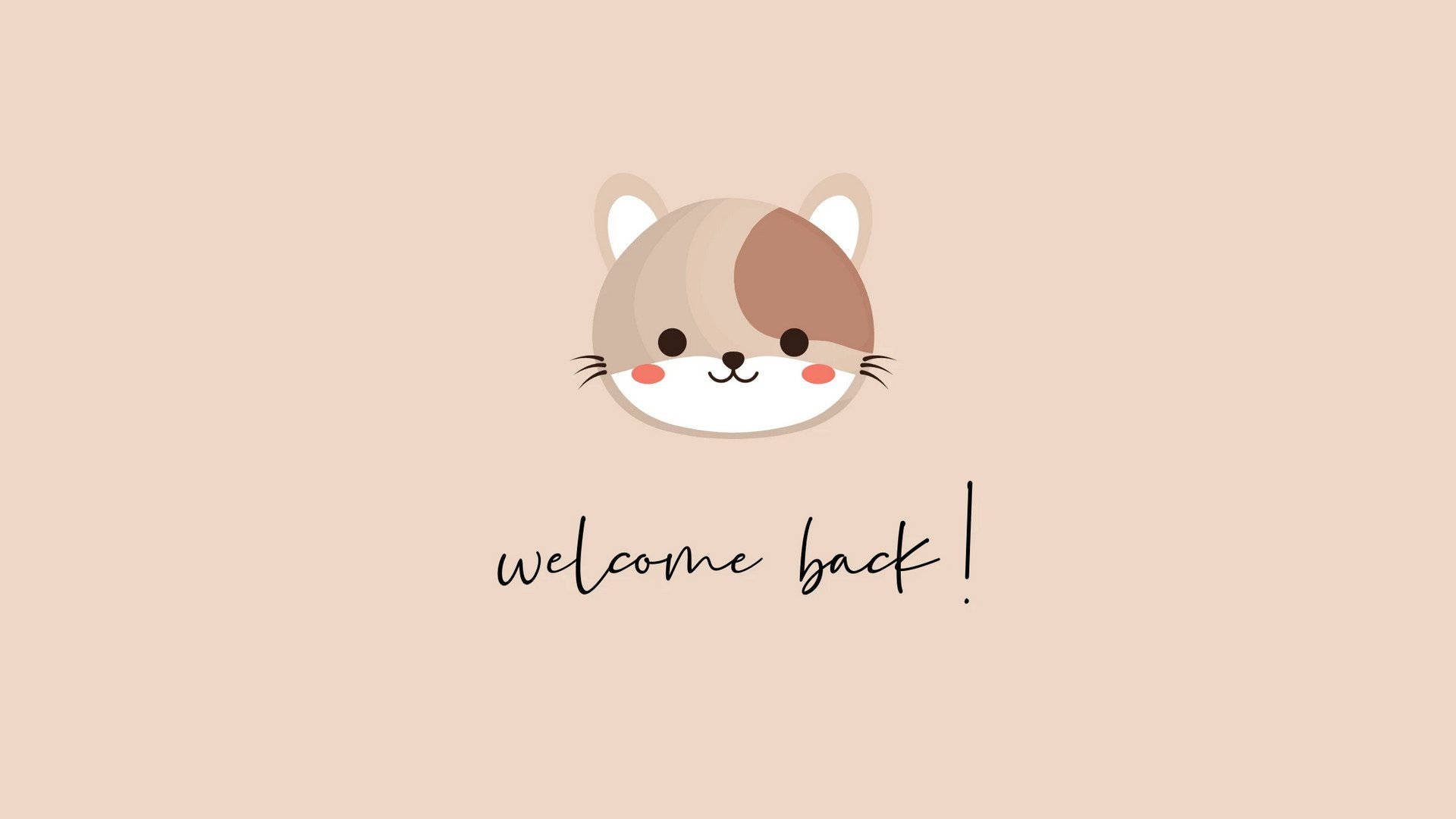 cute cartoon cat face, rosy cheeks, handwritten text welcome back, Full HD Desktop Wallpaper