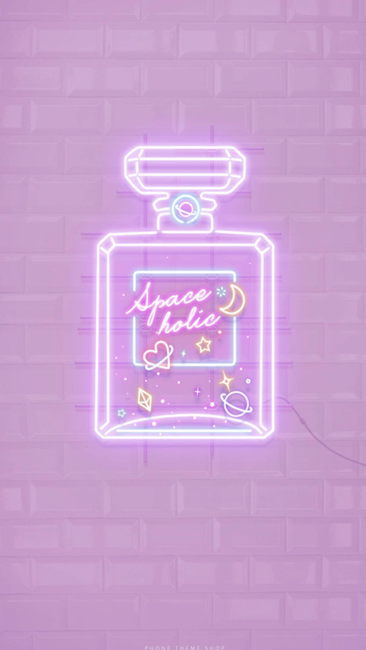 Space holic, neon perfume bottle, cosmic symbols, Full HD Phone Wallpaper