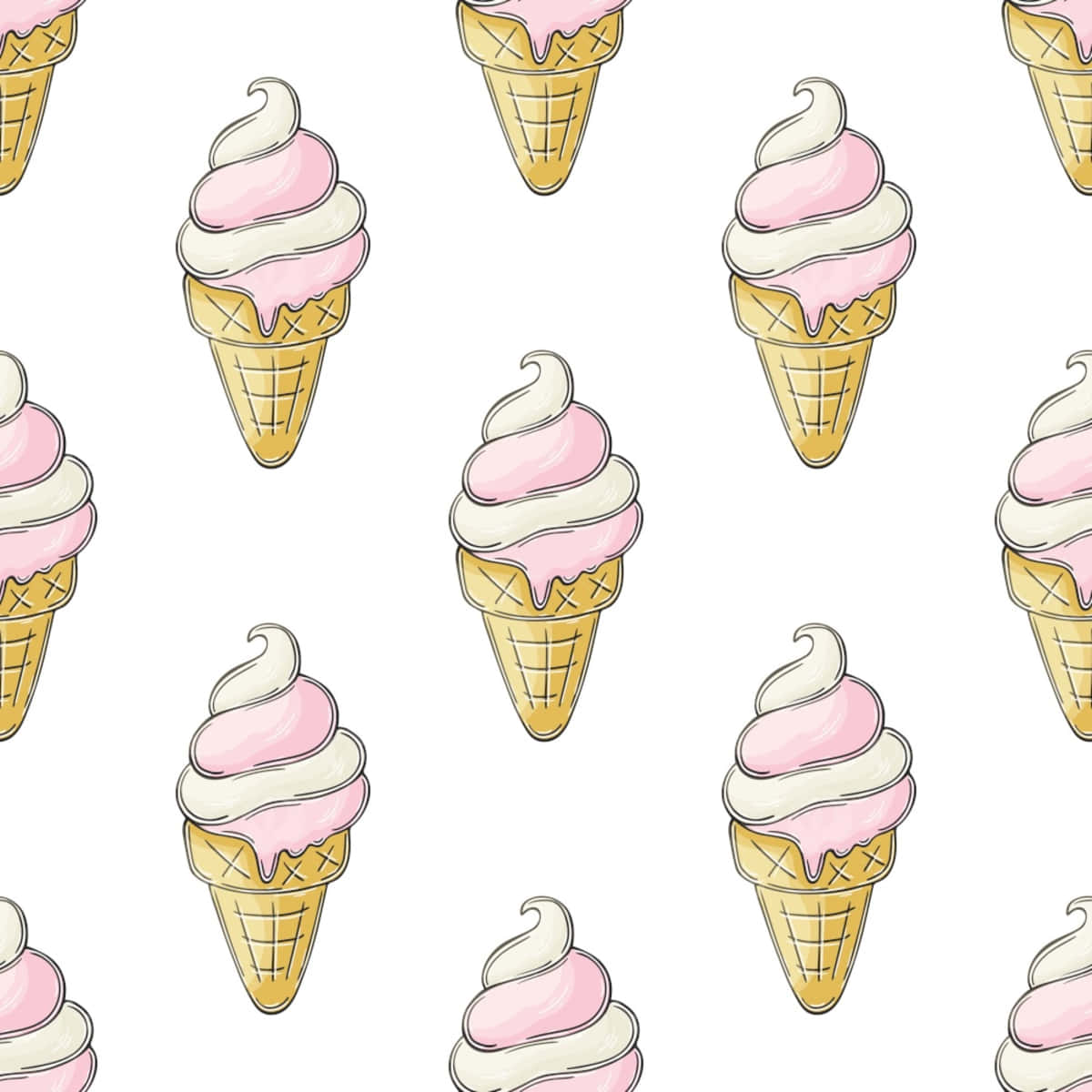 pink and white swirled ice cream cones, waffle cones, clean white background, SD Desktop Wallpaper