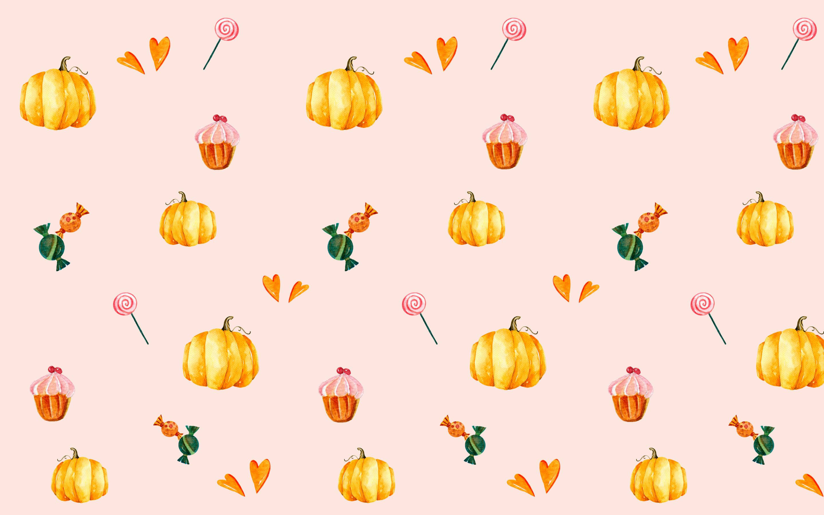 pumpkins, cupcakes, lollipops, 2K Desktop Wallpaper
