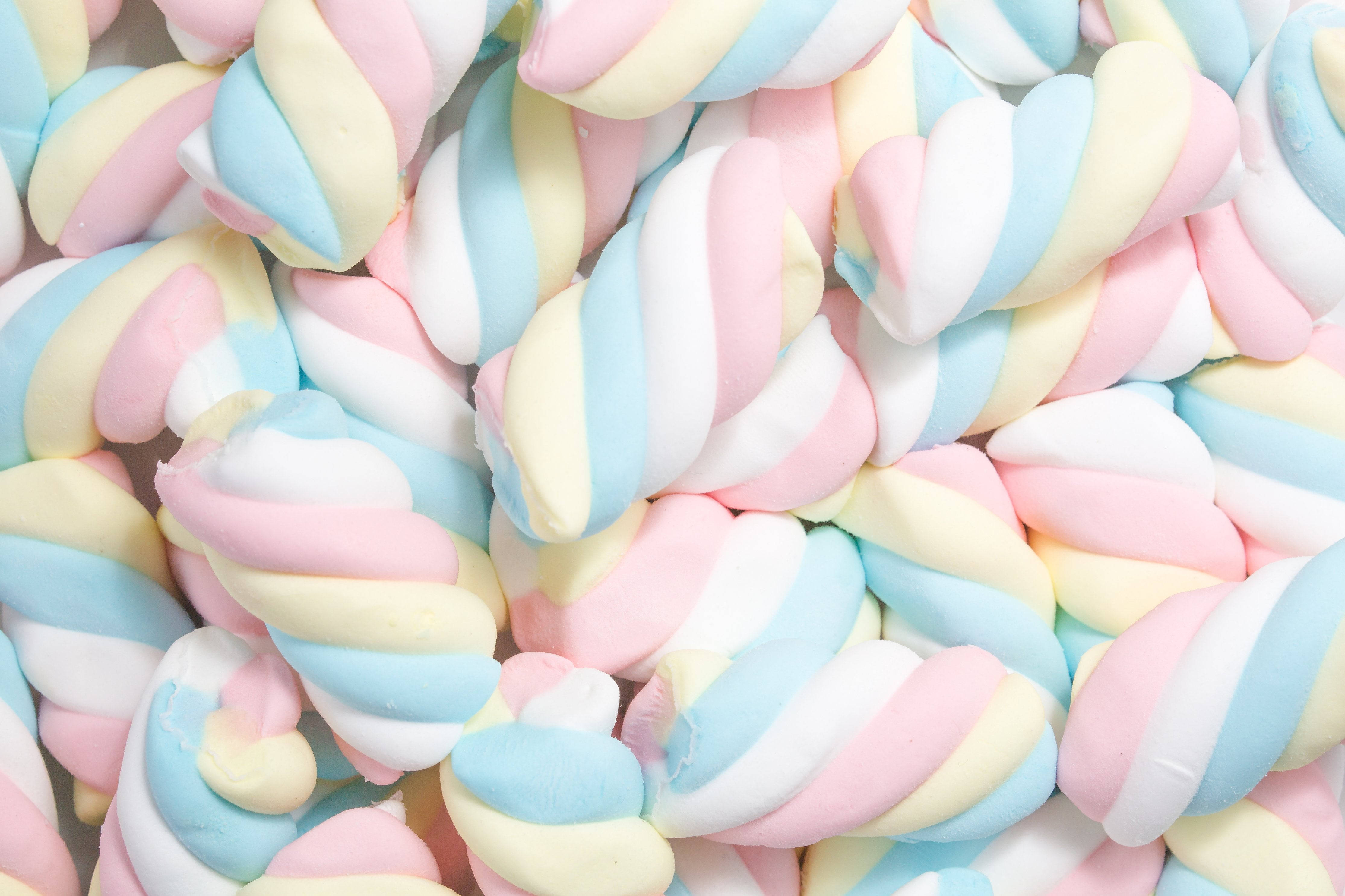 marshmallow, pastel-colored, soft pink blue yellow and white swirls, 4K Desktop Wallpaper