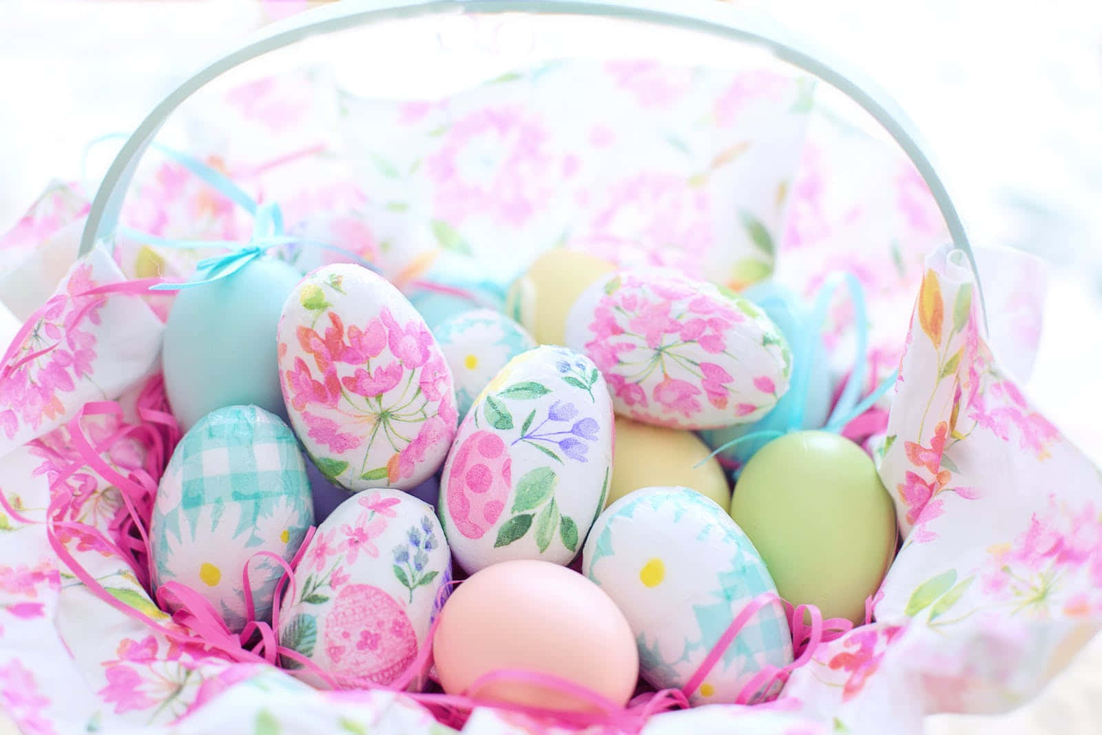 Pastel Easter, floral patterns, pink shredded paper, HD Desktop Wallpaper