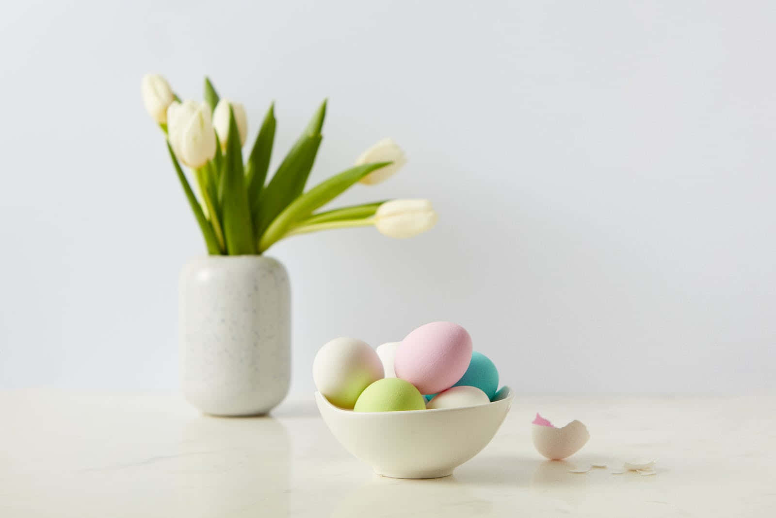 Pastel Easter, pastel-colored eggs, white bowl, HD Desktop Wallpaper