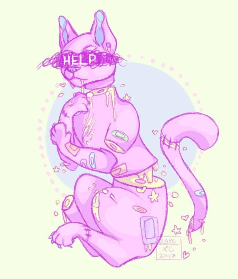 Pastel Gore, pink cat, HELP, SD Phone Wallpaper
