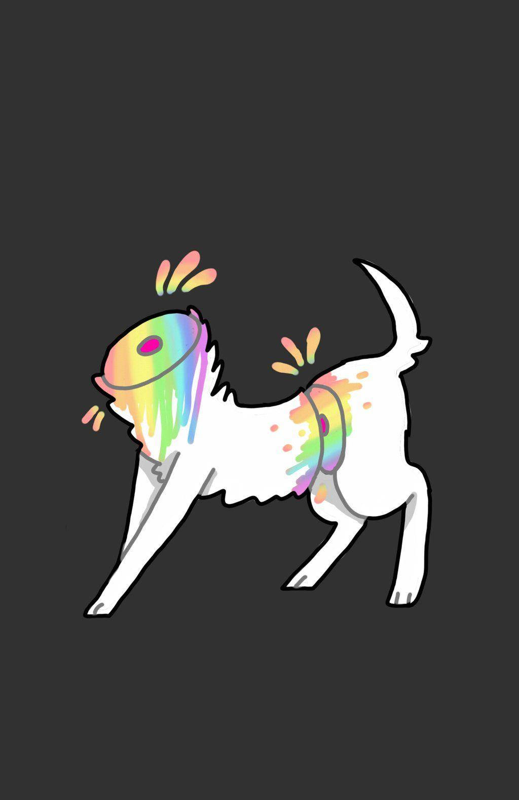 Pastel Gore, white cartoon dog, rainbow paint, HD Phone Wallpaper