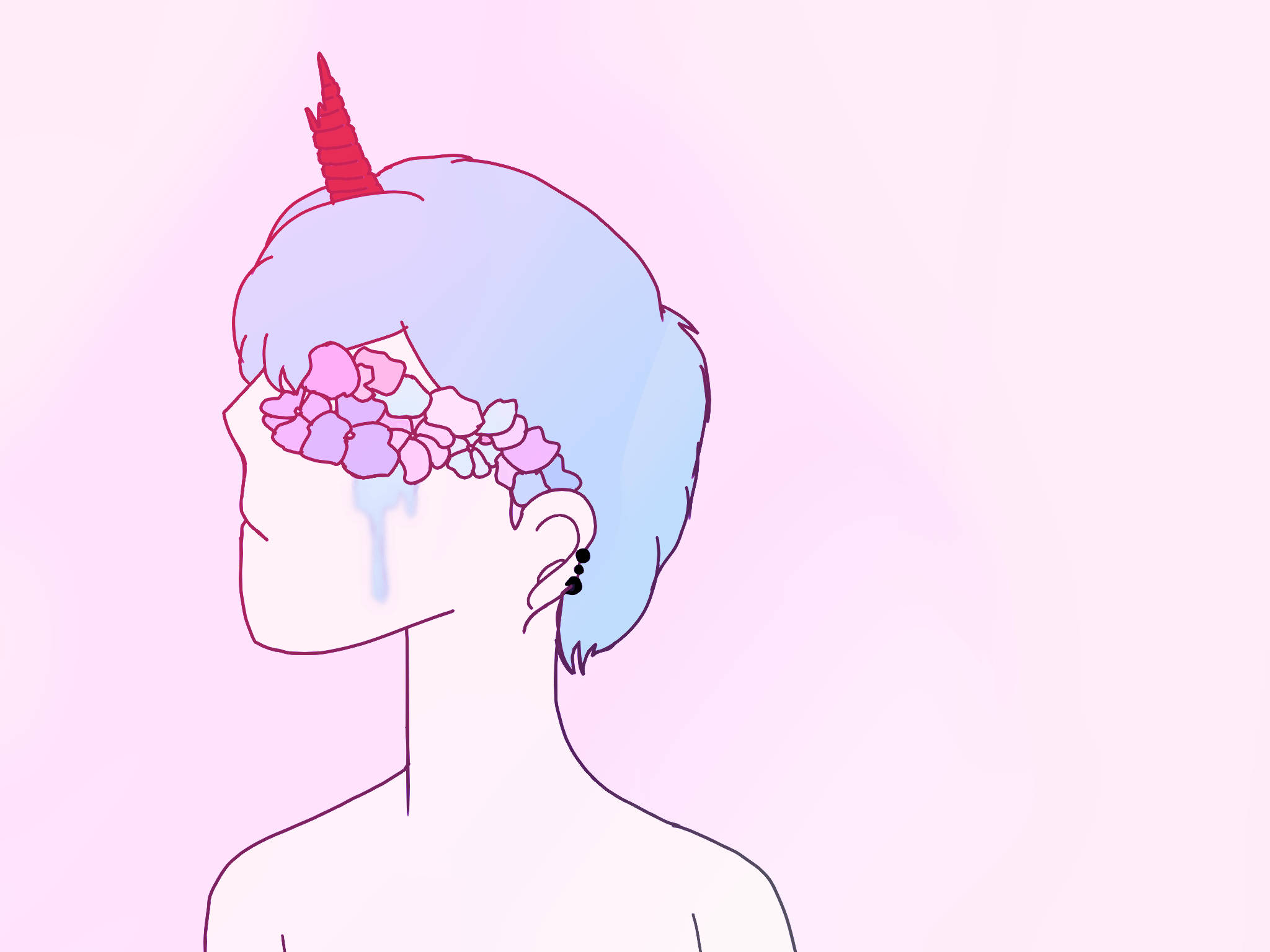 Pastel Gore, blue hair, red horn, Full HD Desktop Wallpaper