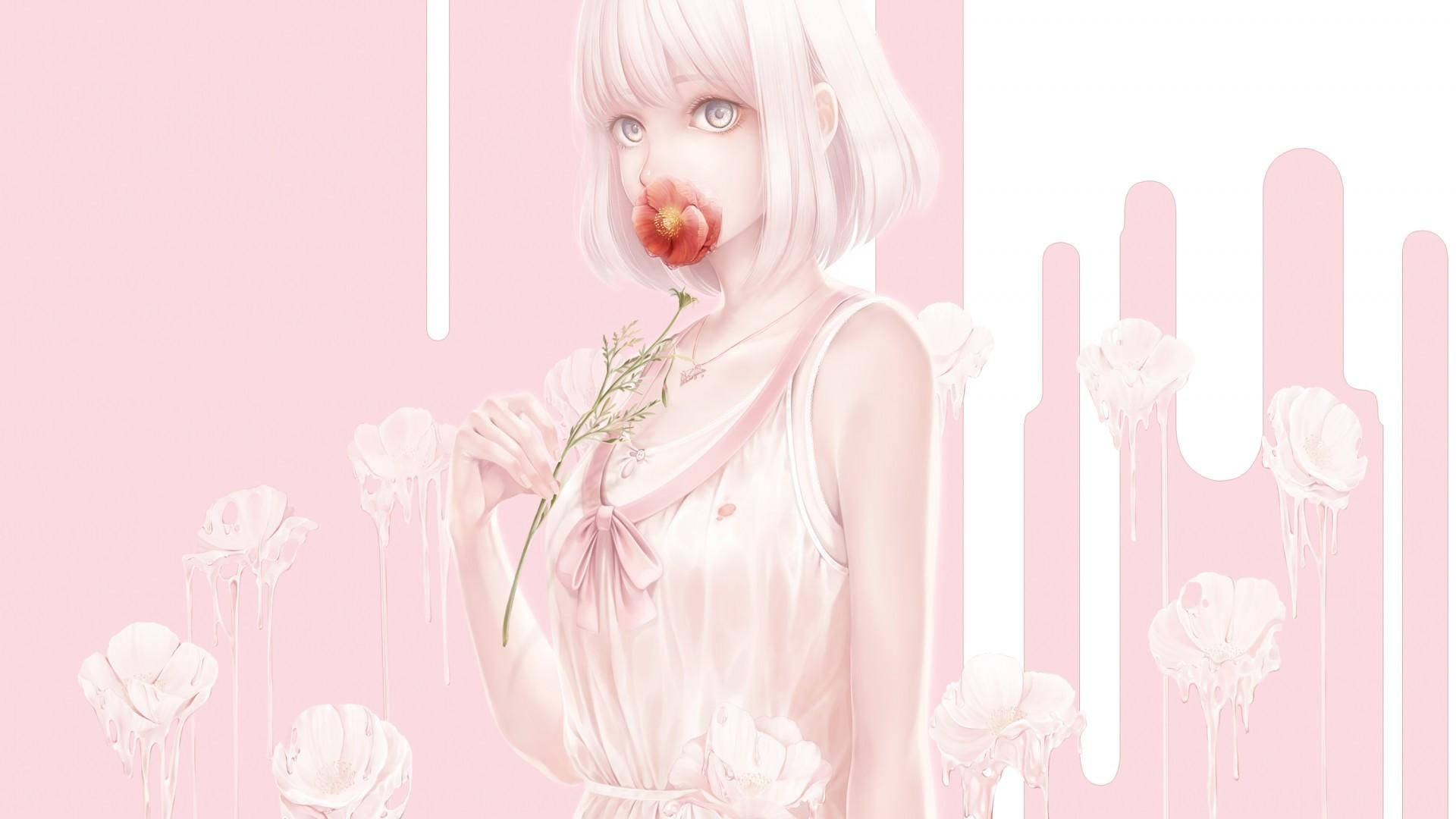 Pastel Gore, anime girl, short white hair, Full HD Desktop Wallpaper
