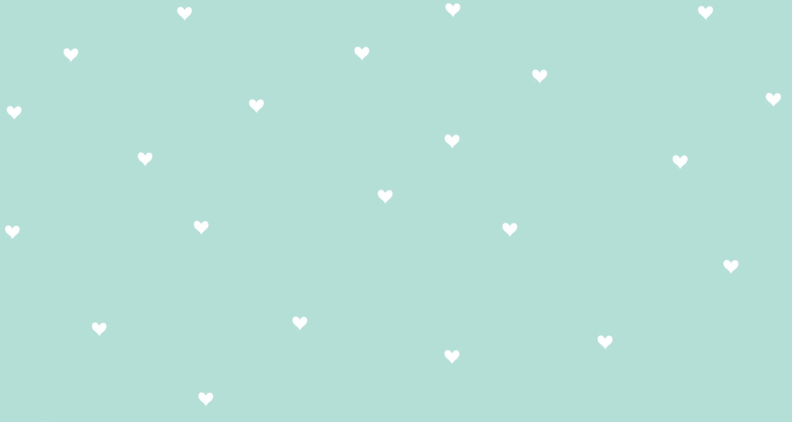 Pastel Green Aesthetic, mint green, white heart shapes, 2K Desktop Wallpaper