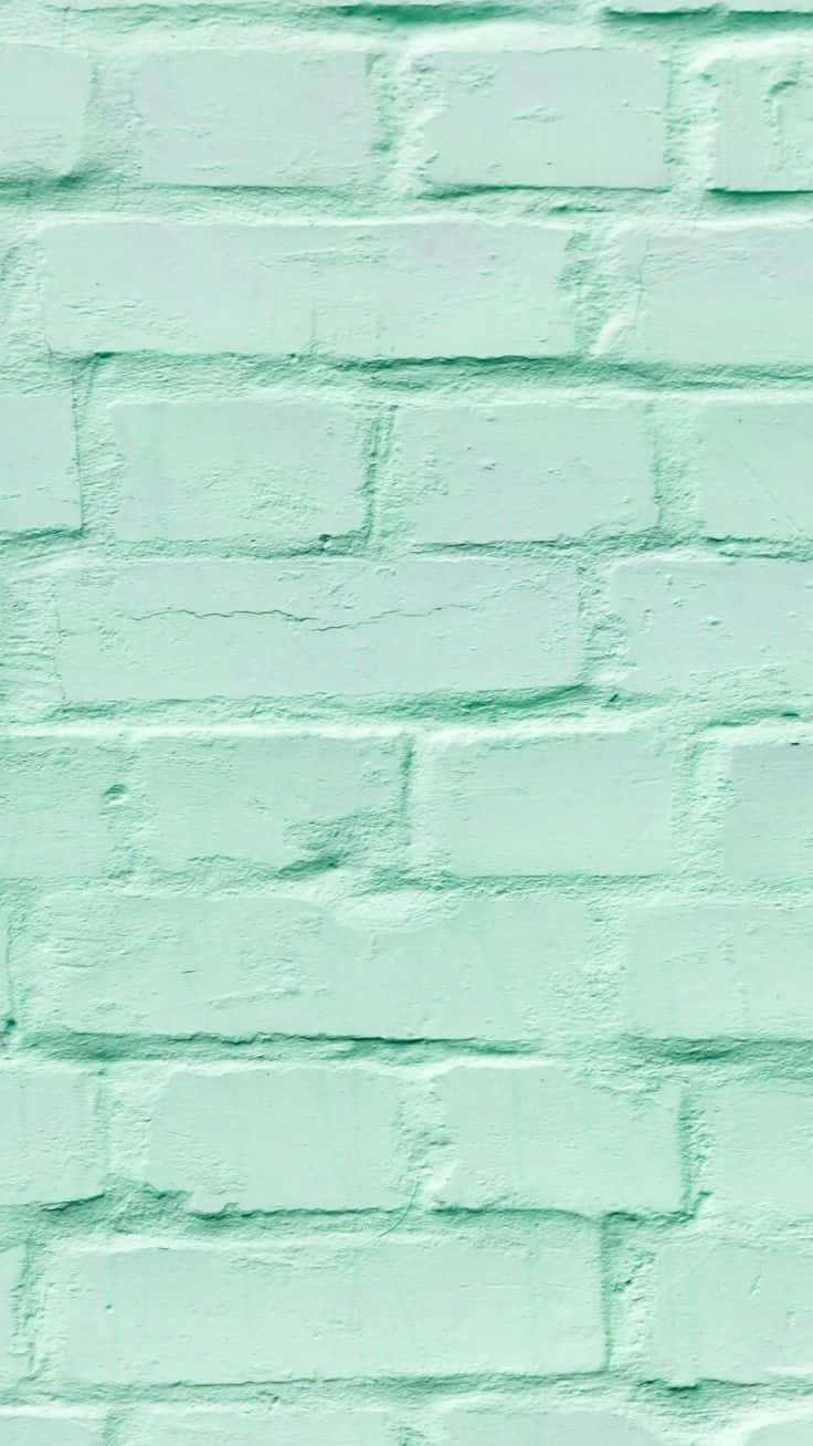 mint green, brick wall, mortar lines, HD Phone Wallpaper