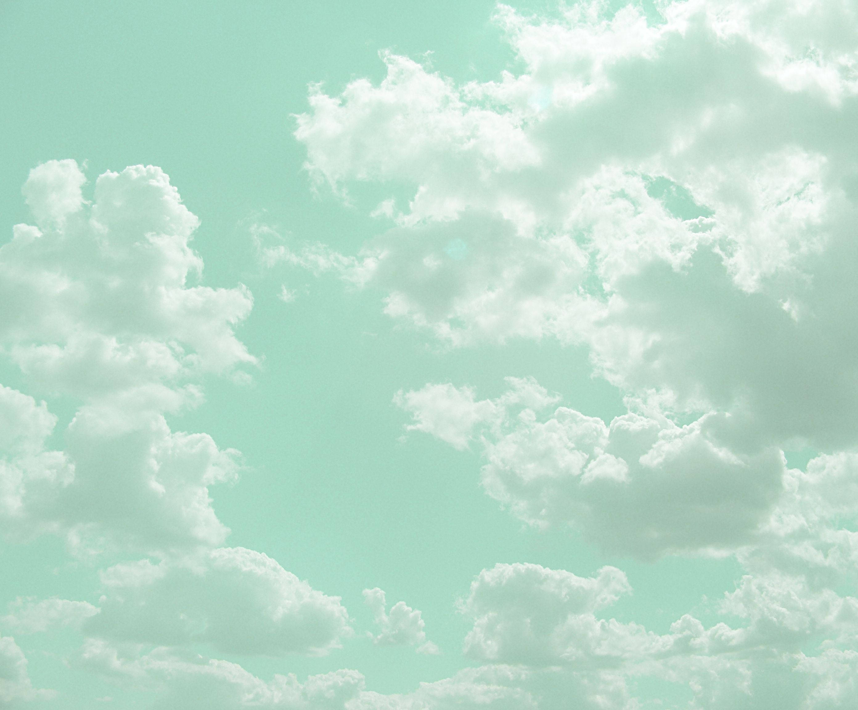 Pastel Green, clouds, mint green, 2K Desktop Wallpaper
