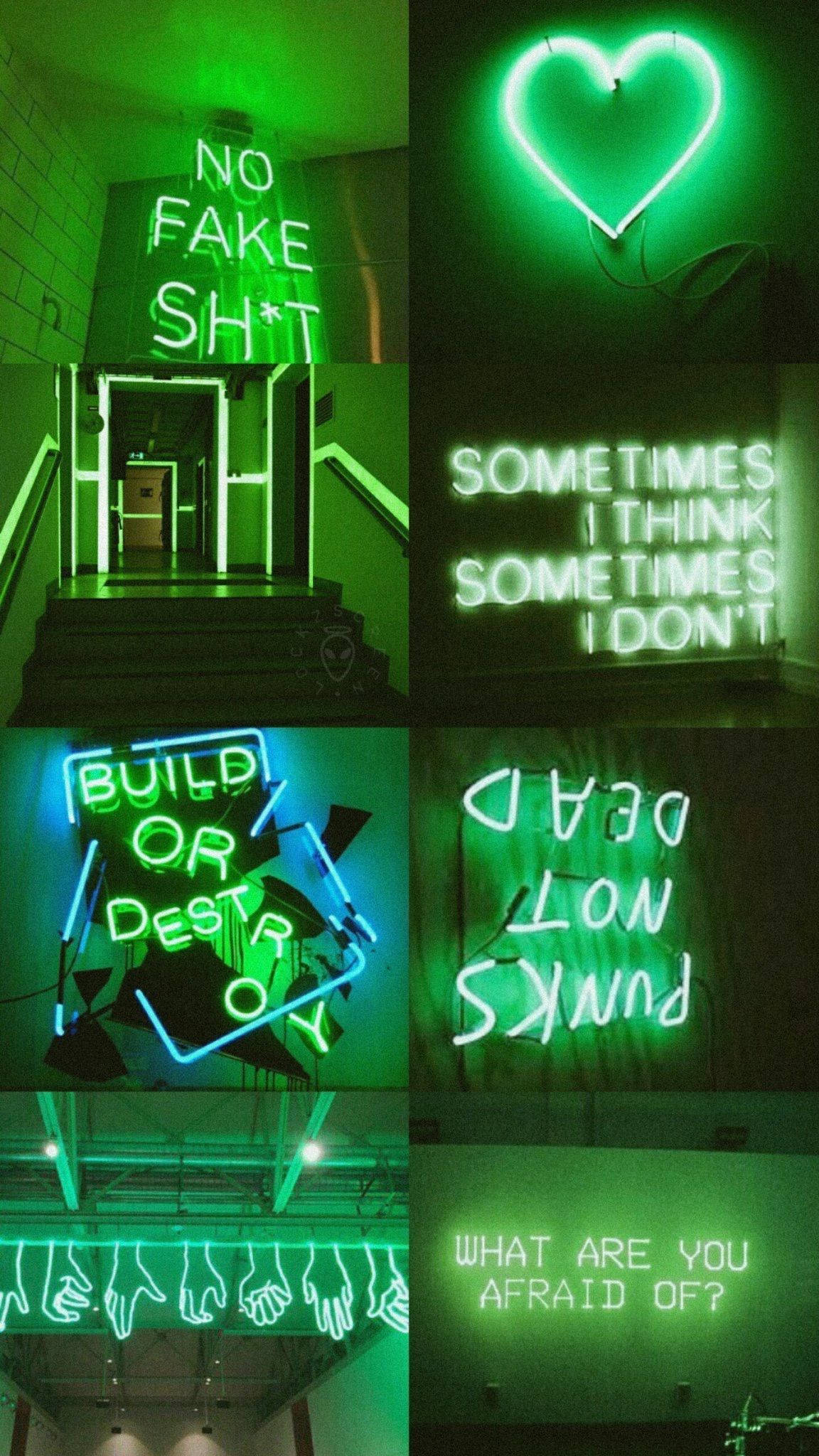 Pastel Green Neon Lights, vibrant green, blue neon signs, Full HD Phone Wallpaper