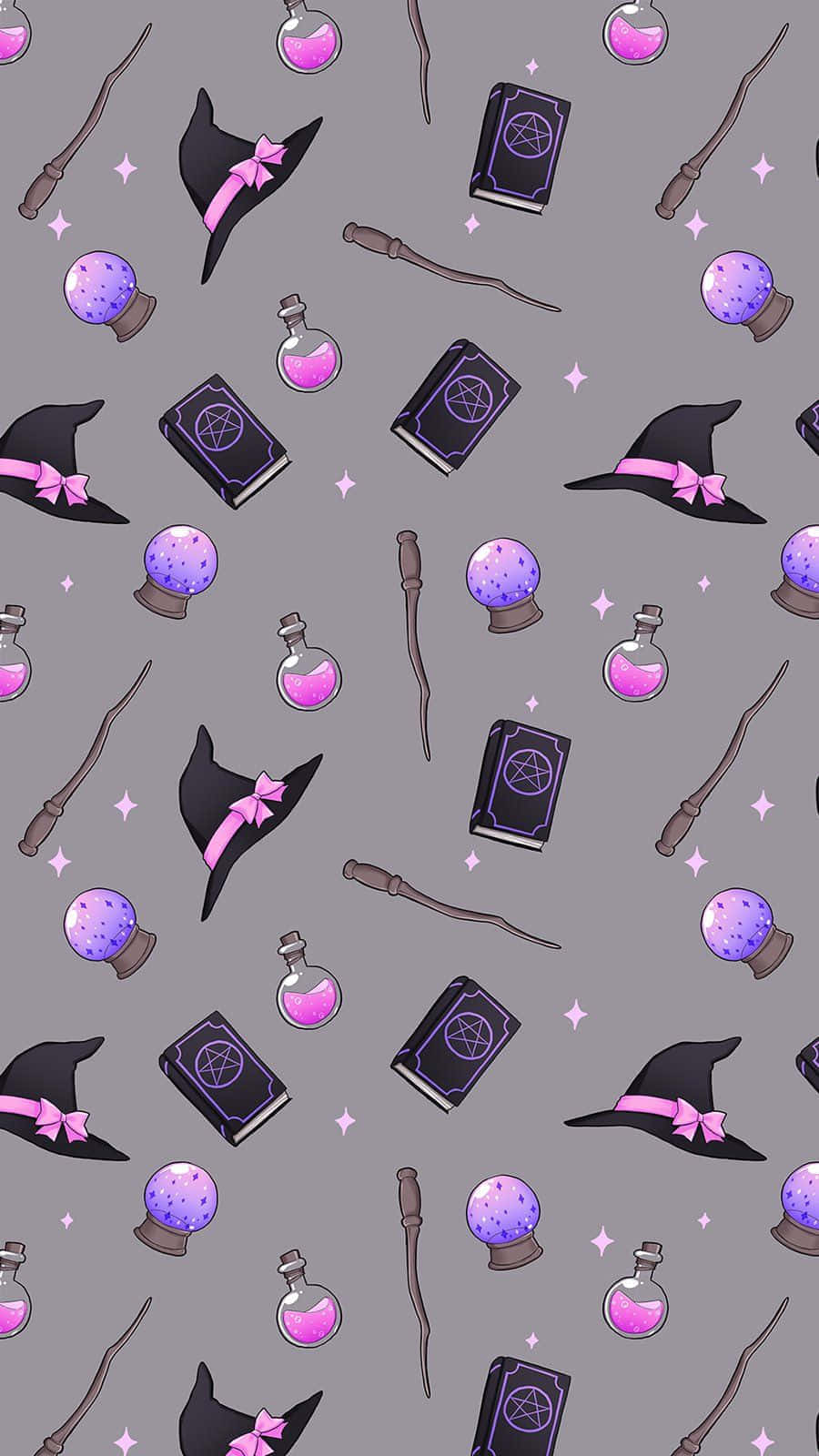 Pastel Witch Halloween Pattern, witch hats, wands, HD Phone Wallpaper