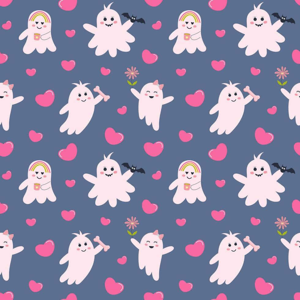 Pastel Halloween, white cartoon ghosts, rainbow bones, SD Desktop Wallpaper