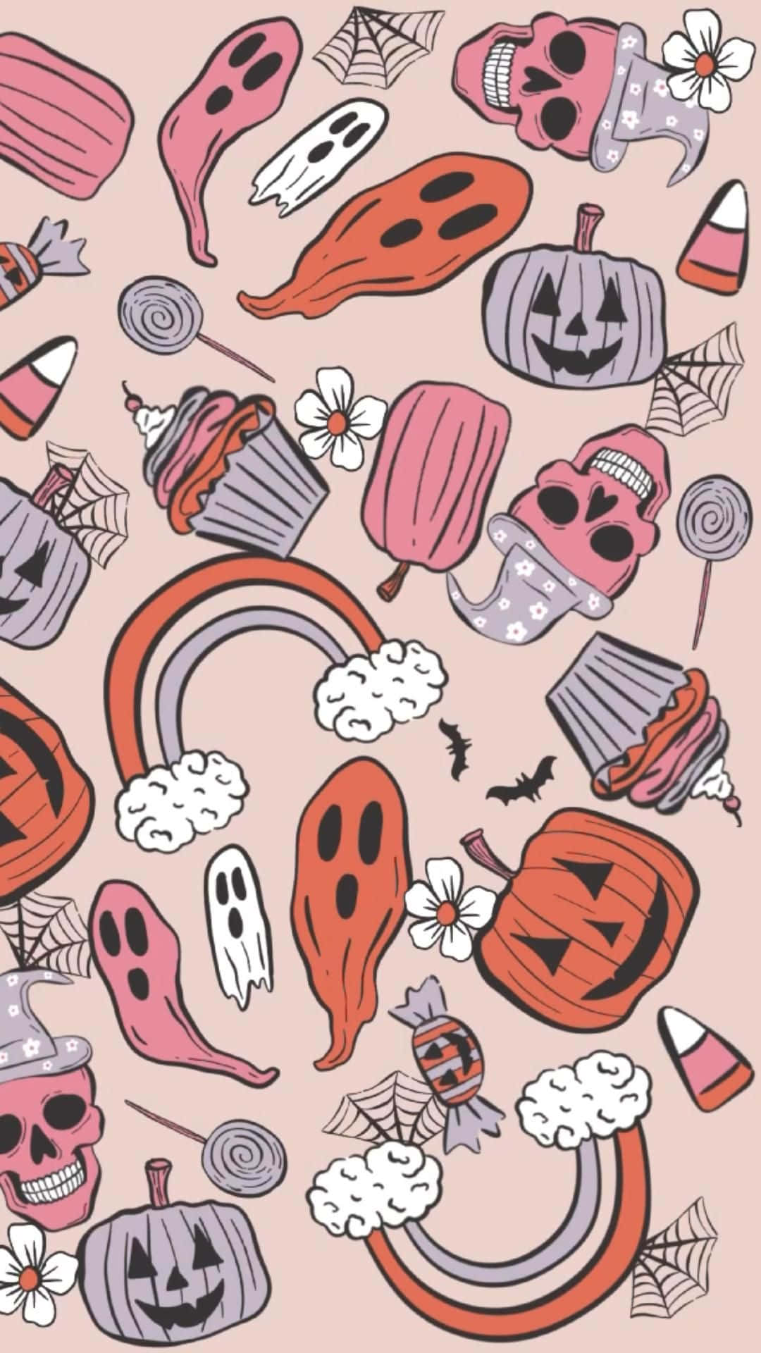 Pastel Halloween, pink ghosts, pumpkins, Full HD Phone Wallpaper