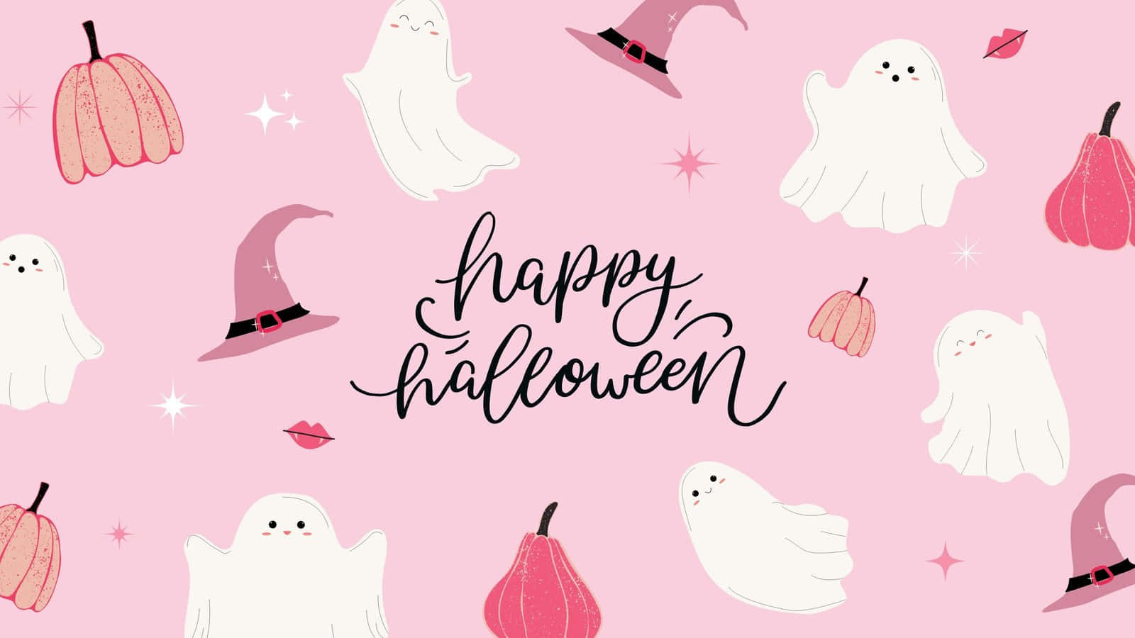 Pastel Halloween, pastel pink, smiling ghosts, HD Desktop Wallpaper