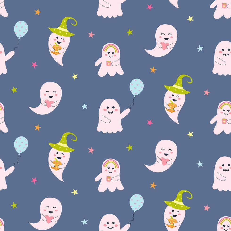 Pastel Halloween, white ghosts, witch hats, SD Desktop Wallpaper