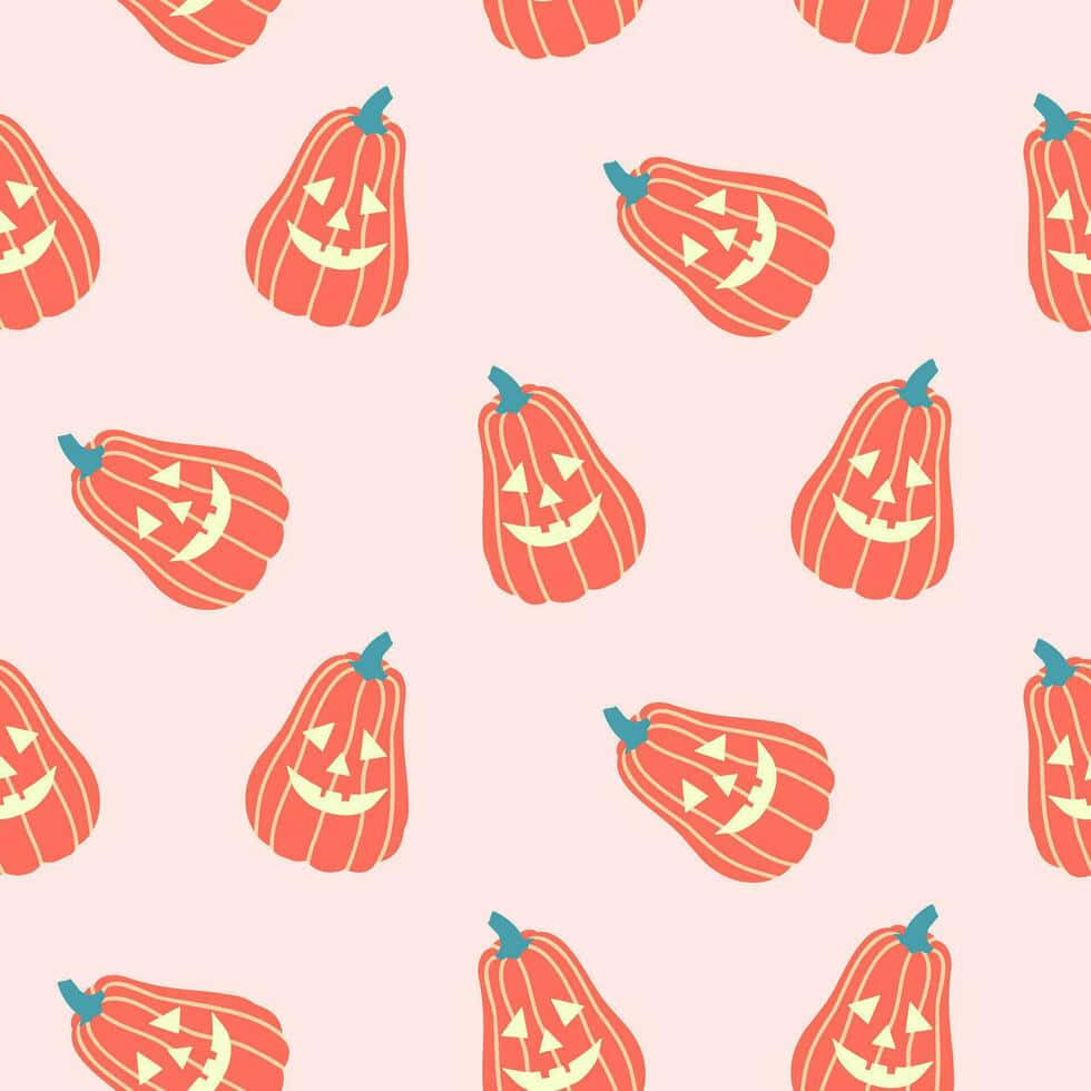 pastel pumpkin pattern halloween, stylized orange jack-o'-lanterns, blue stems, SD Desktop Wallpaper