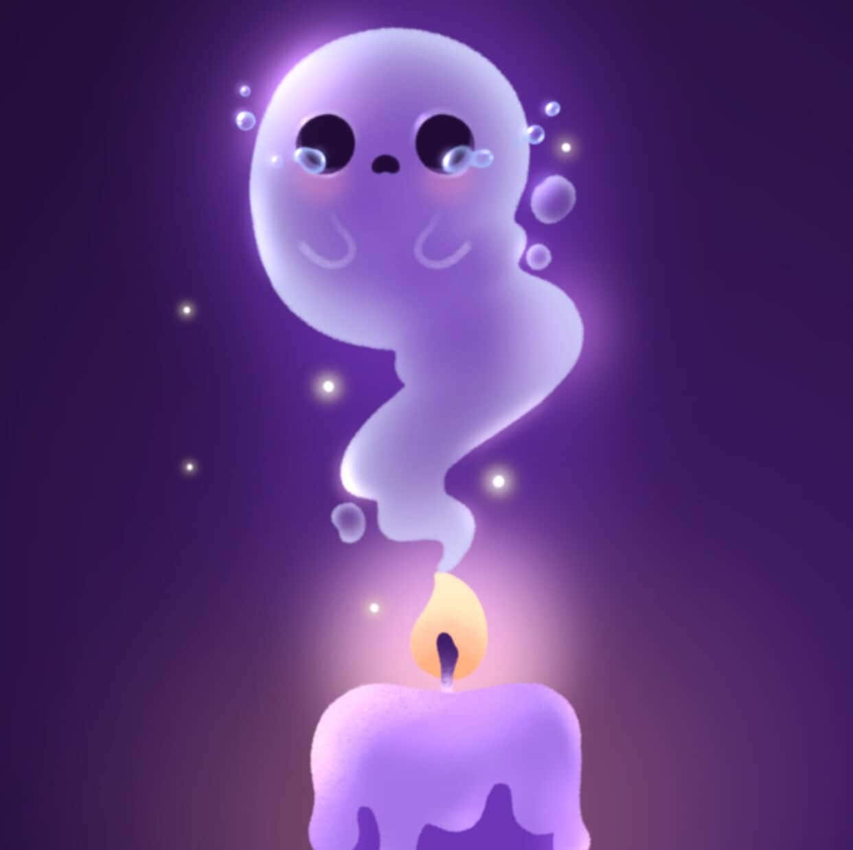 Pastel Ghost Candle Illustration, purple ghost, big eyes, SD Desktop Wallpaper