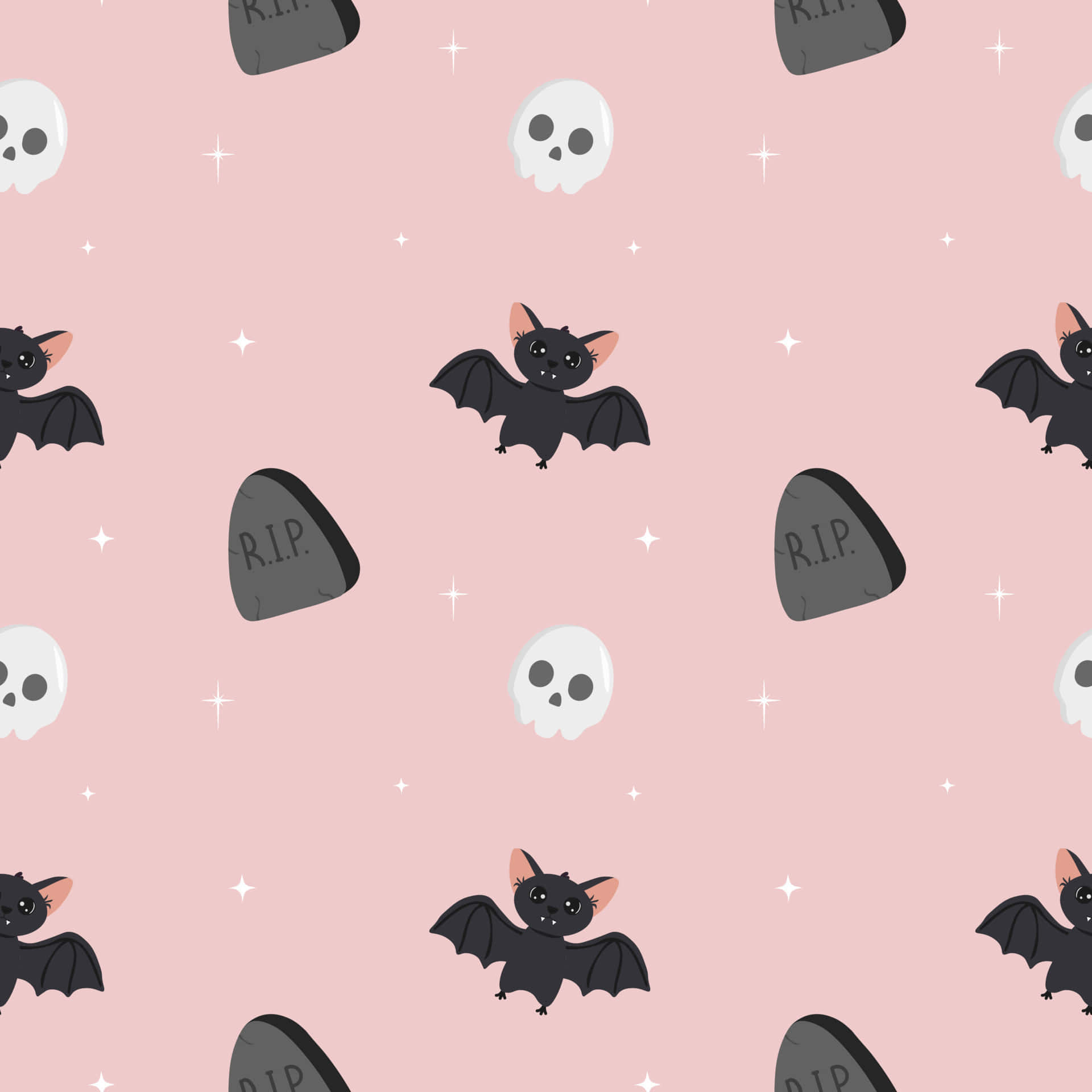 Pastel Halloween, black bats, skulls, Full HD Desktop Wallpaper