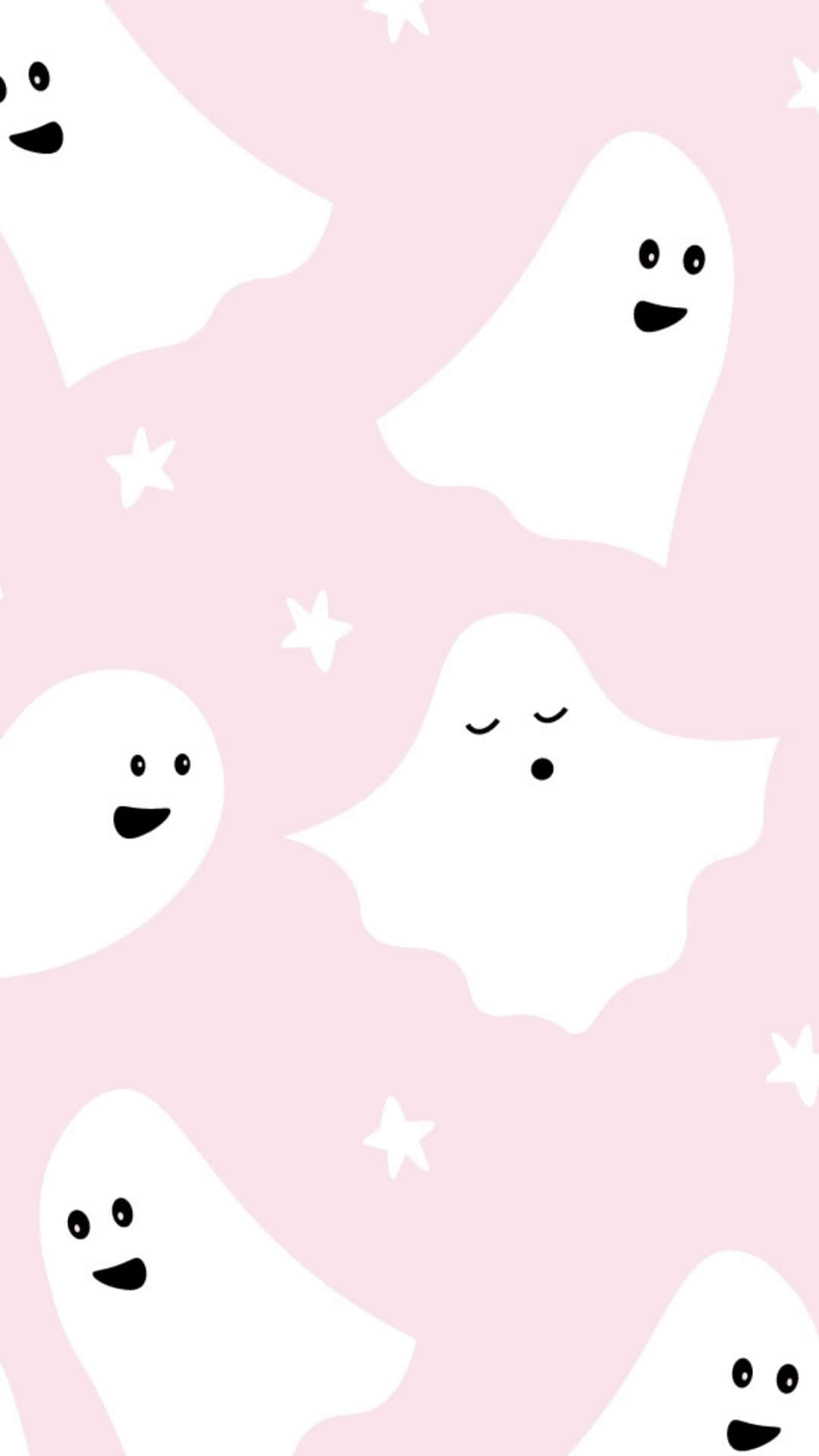 pastel pink, happy ghosts, white cartoon ghosts, Full HD Phone Wallpaper