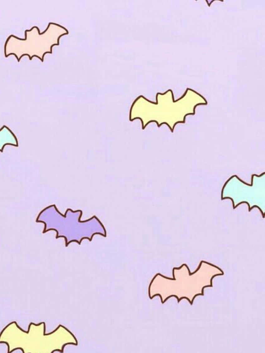 Pastel Halloween Bat Pattern, lavender background, soft yellow, SD Phone Wallpaper