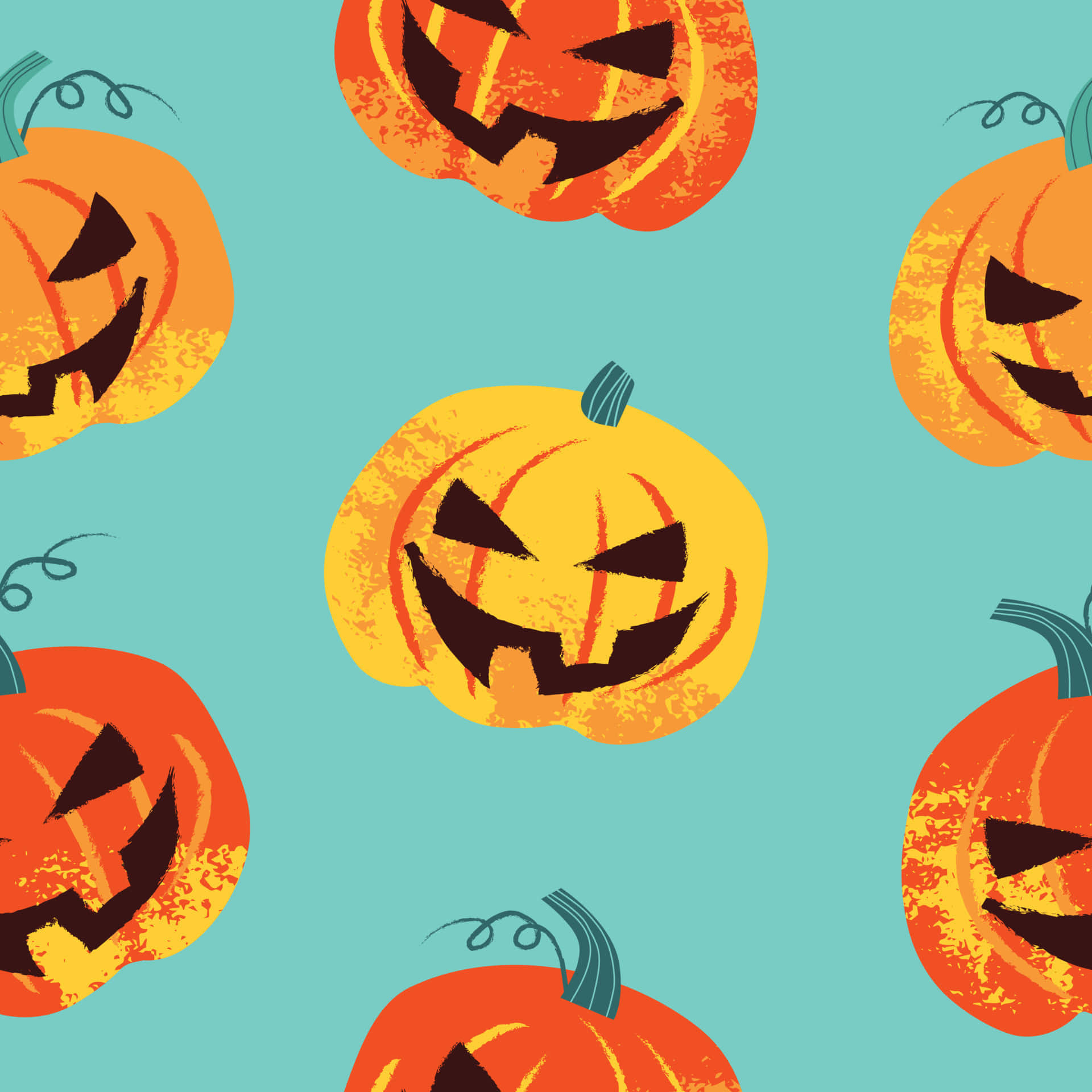 Pastel Halloween, pumpkin pattern, vibrant orange jack-o'-lanterns, Full HD Desktop Wallpaper