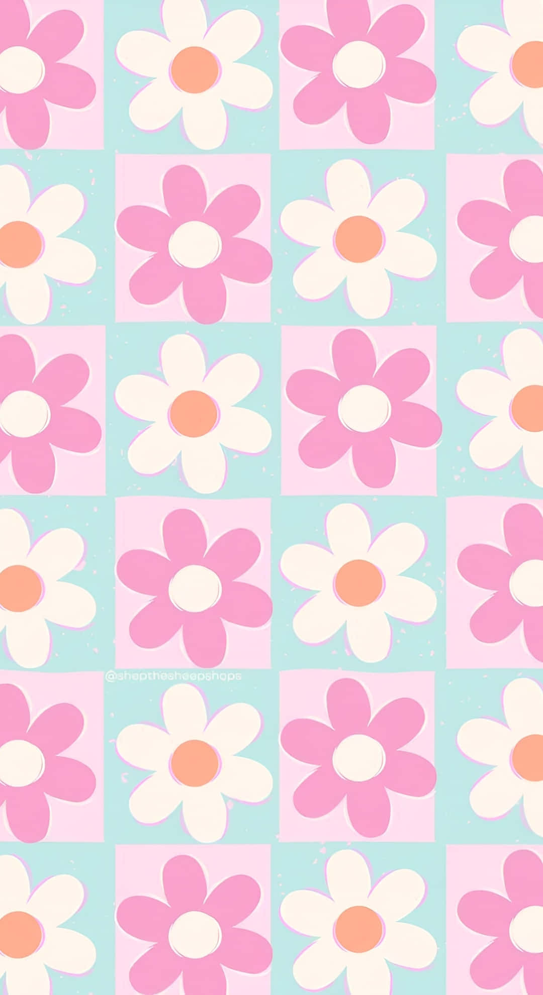 pastel pink, mint green, pink and white daisies, Full HD Phone Wallpaper