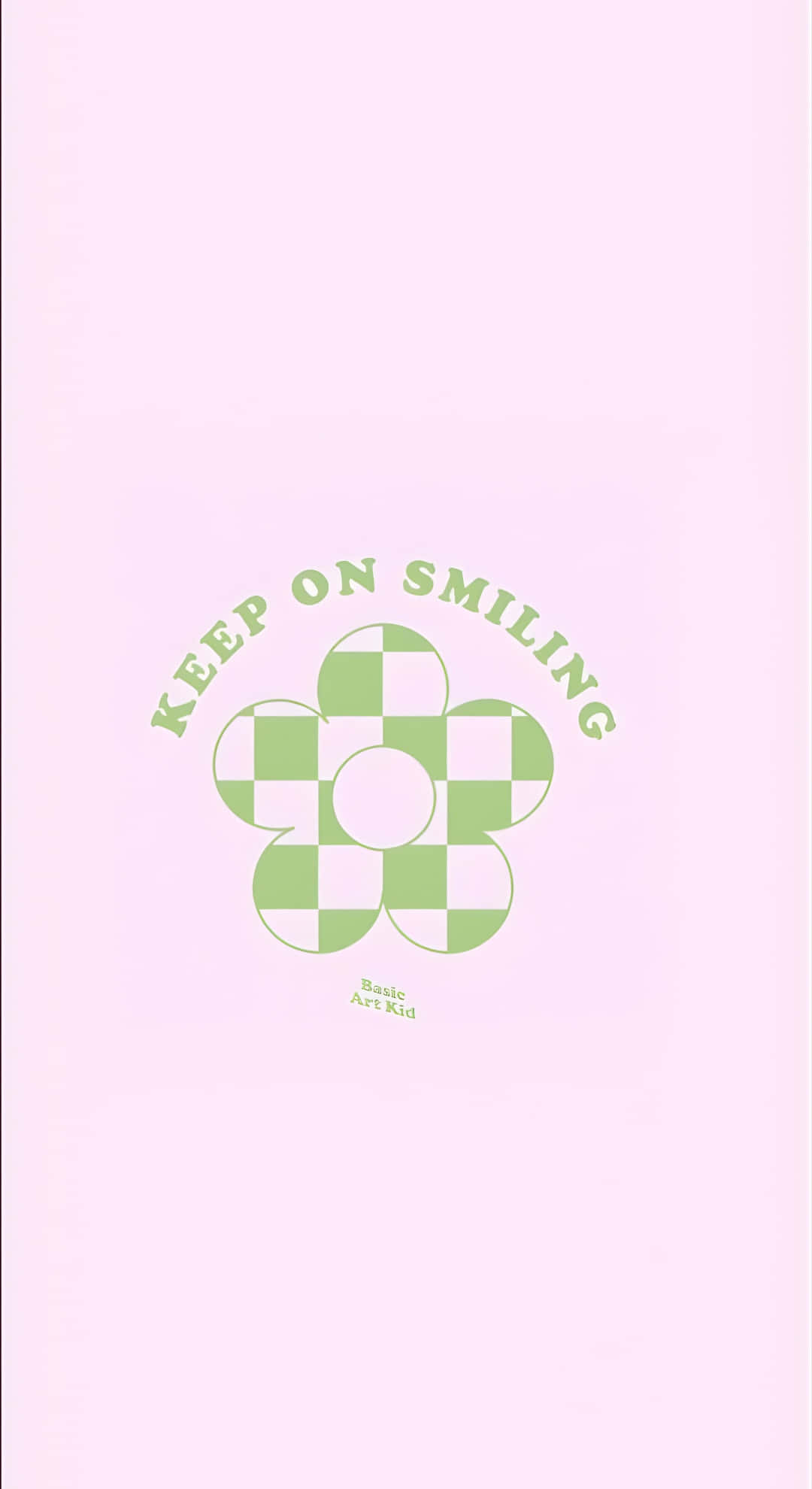 pastel pink background, green and white checkered flower, keep on smiling, Full HD Phone Wallpaper
