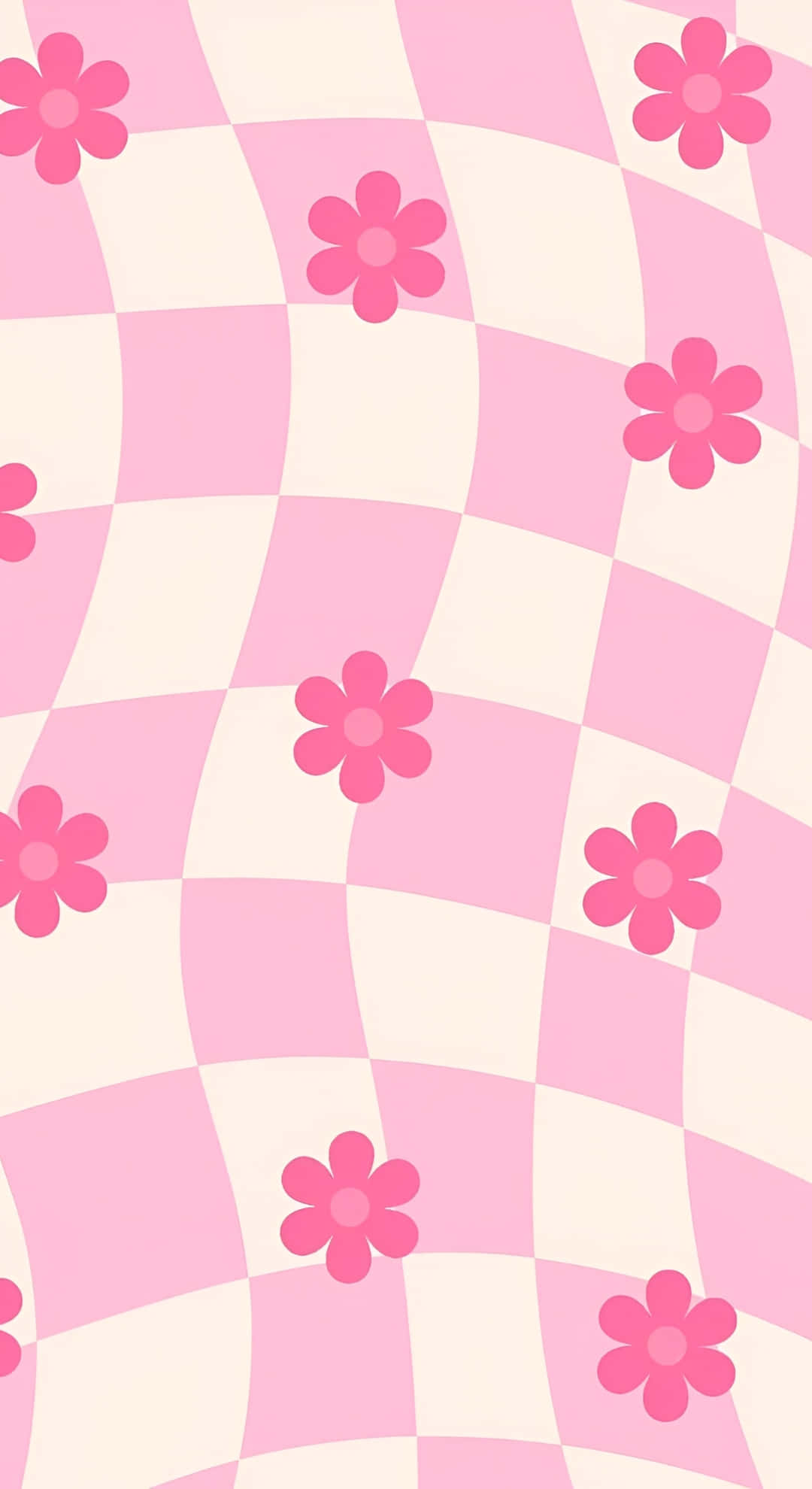 pink floral checkerboard, pink and cream checkered squares, pink five-petaled flowers, Full HD Phone Wallpaper