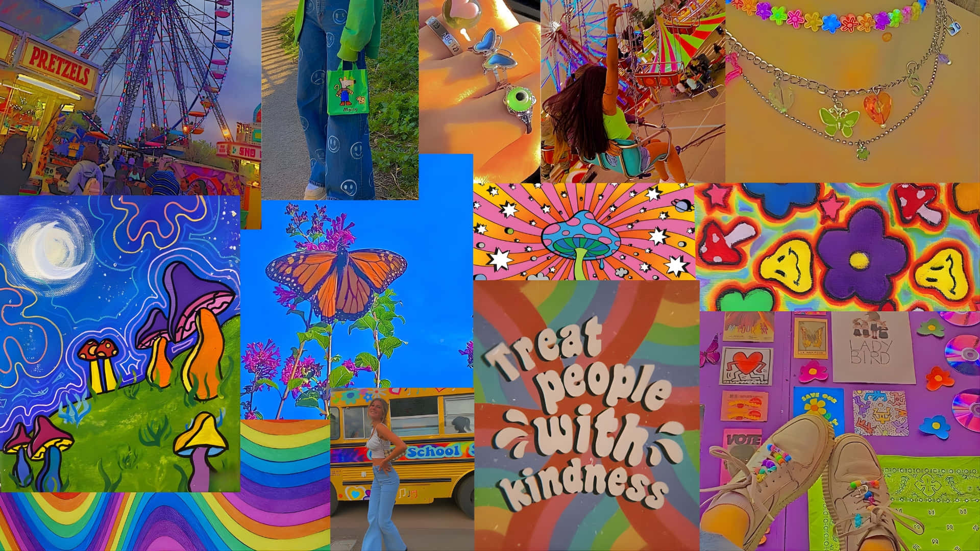 Pastel Indie Aesthetic, carnival rides, psychedelic art, Full HD Desktop Wallpaper