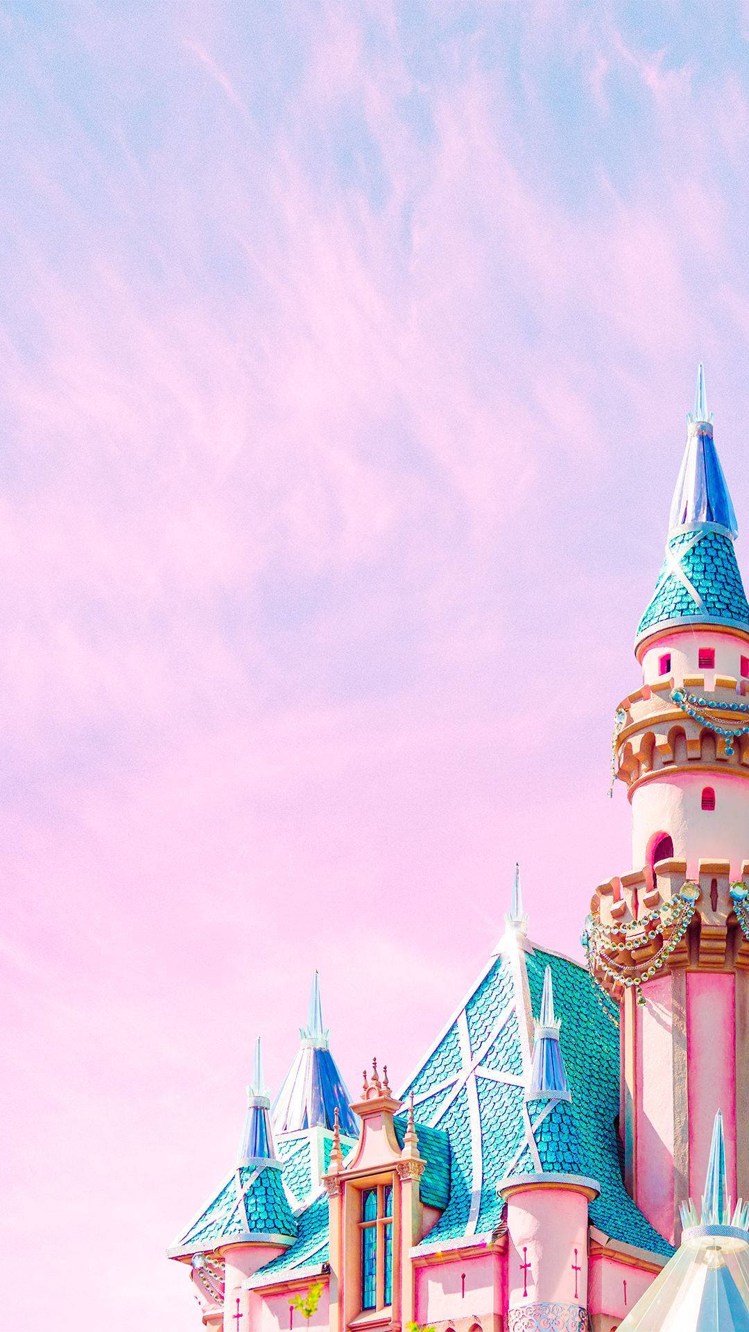 Pastel iPhone, pink castle, teal roofs, Full HD Phone Wallpaper