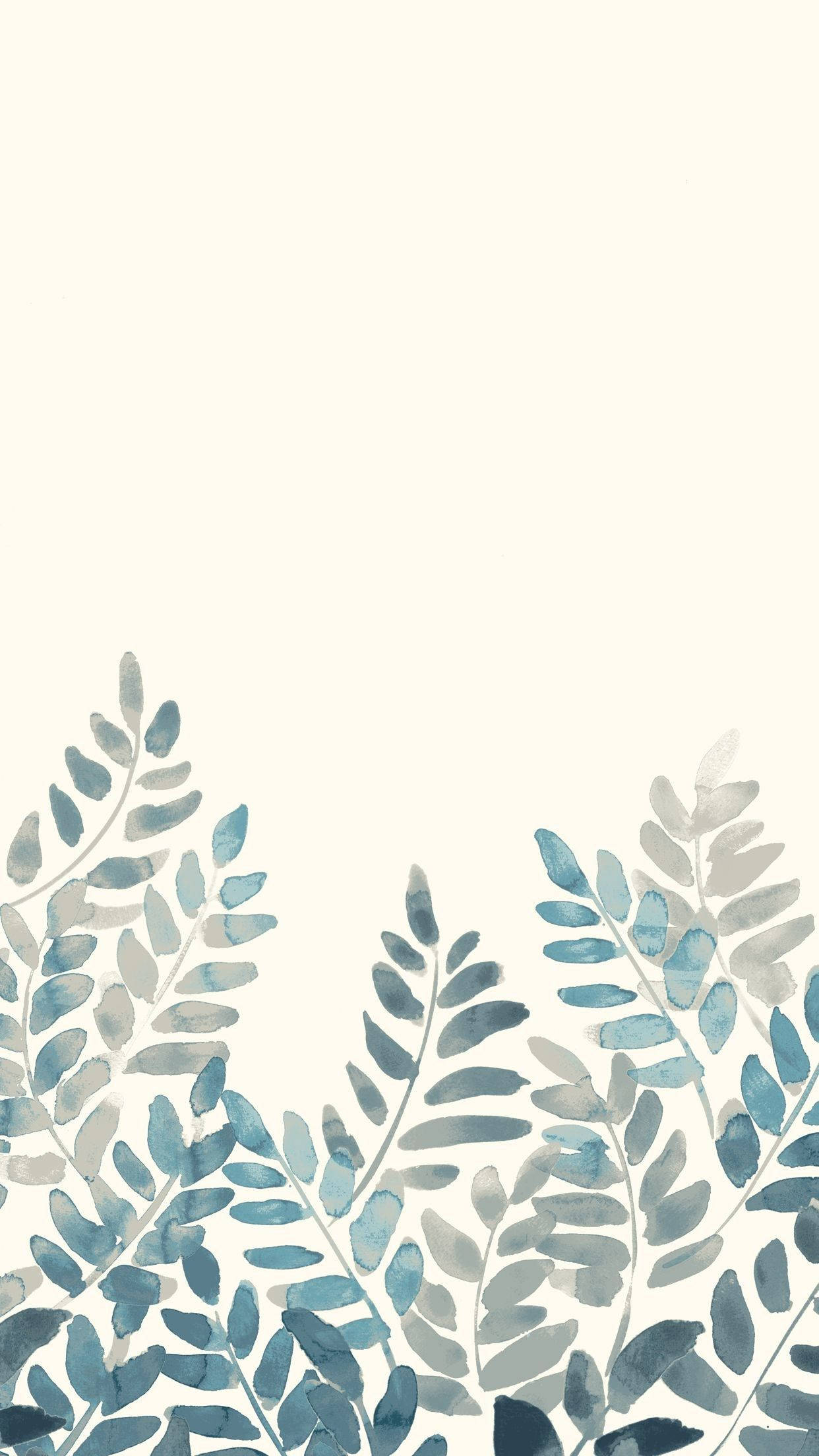 Pastel iPhone, leaf painting, soft watercolor ferns, Full HD Phone Wallpaper