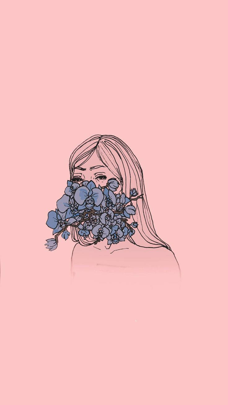 Pastel iPhone, sad girl, blue flowers, HD Phone Wallpaper