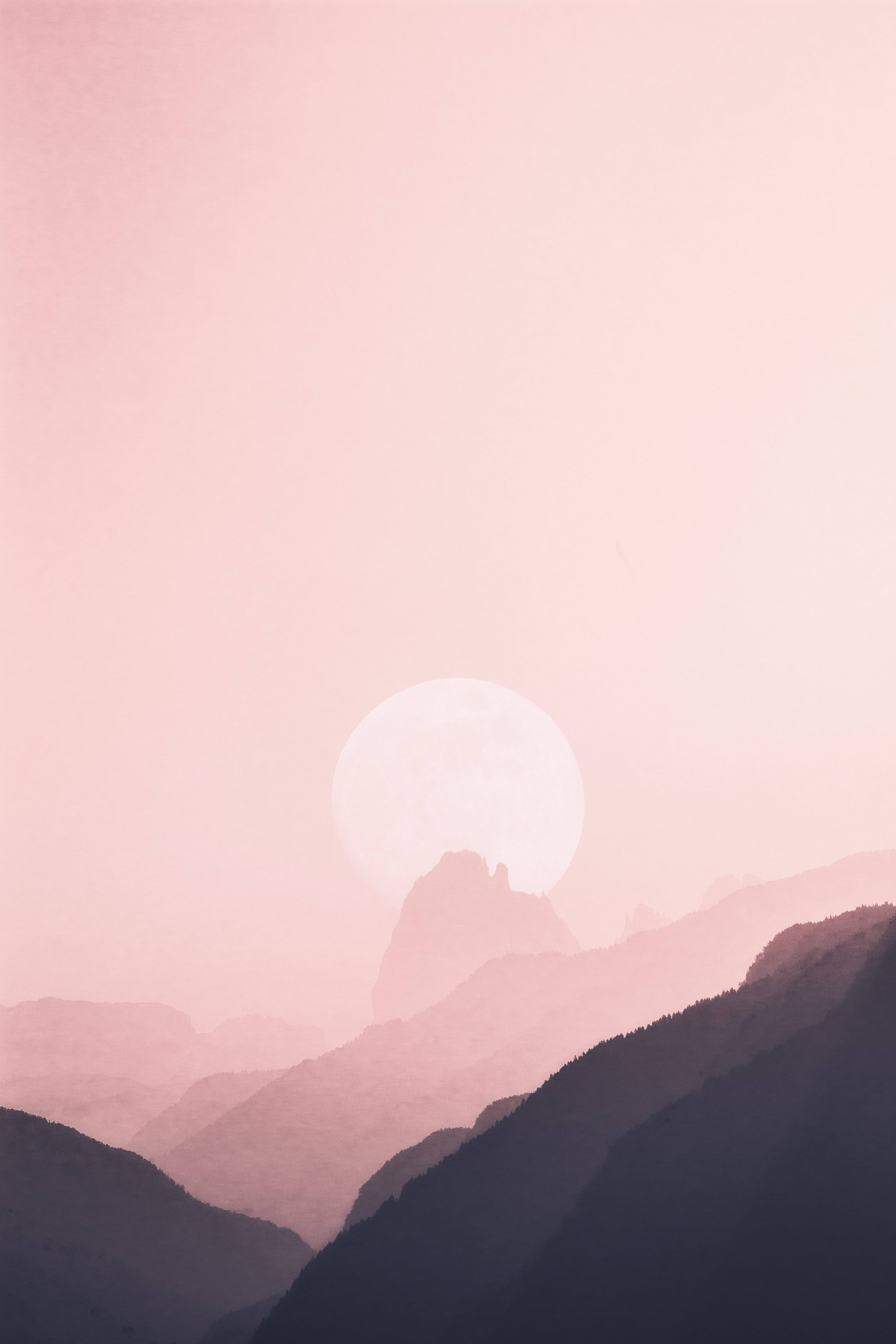 Pastel iPhone, Pink Moon, mountain range, 5K Phone Wallpaper