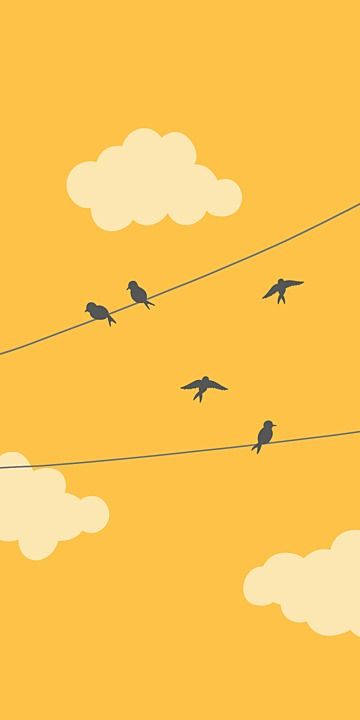 pastel yellow, birds flying, thin wires, SD Phone Wallpaper
