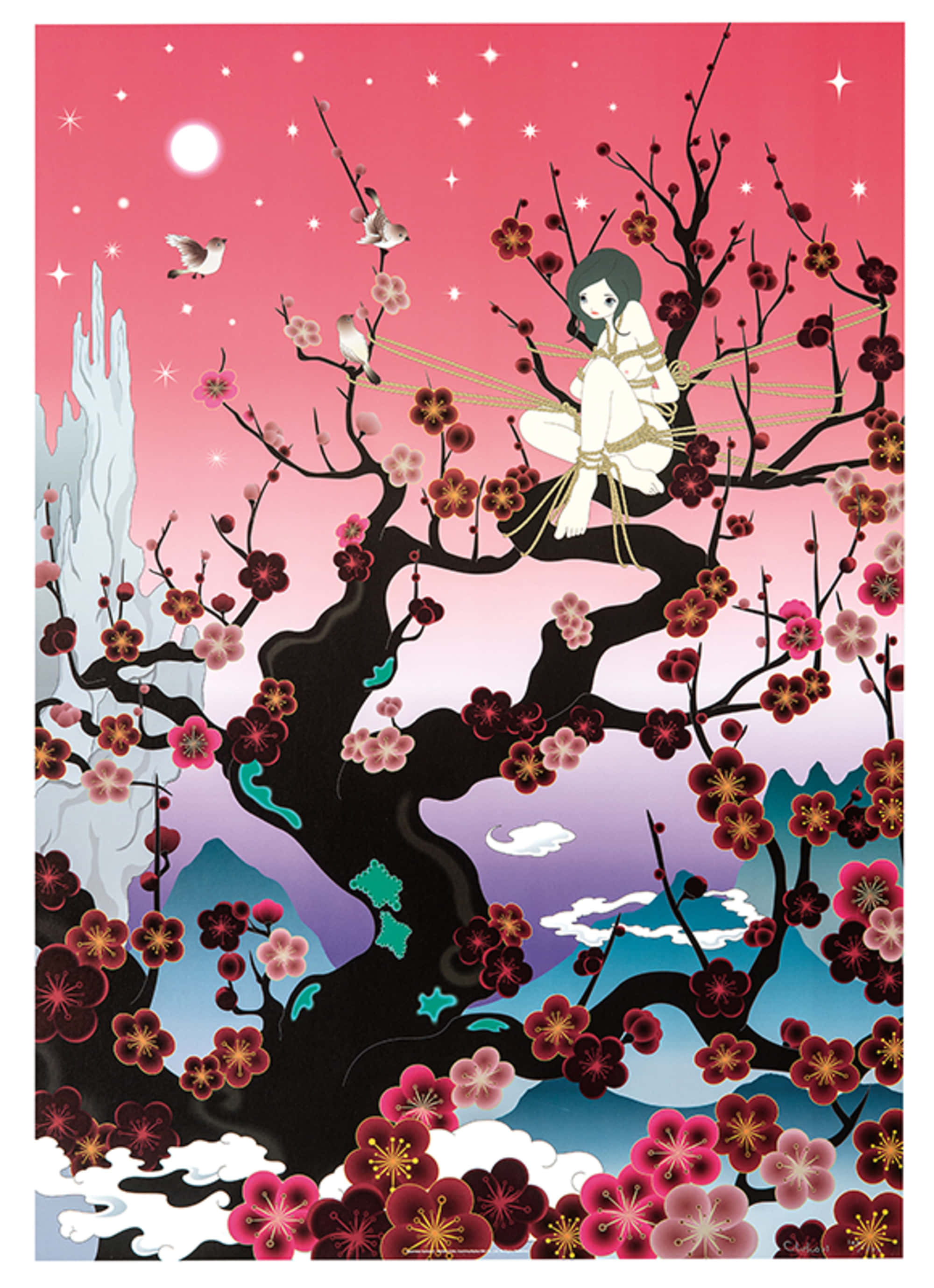 anime girl, white, blossoming cherry tree, 2K Phone Wallpaper