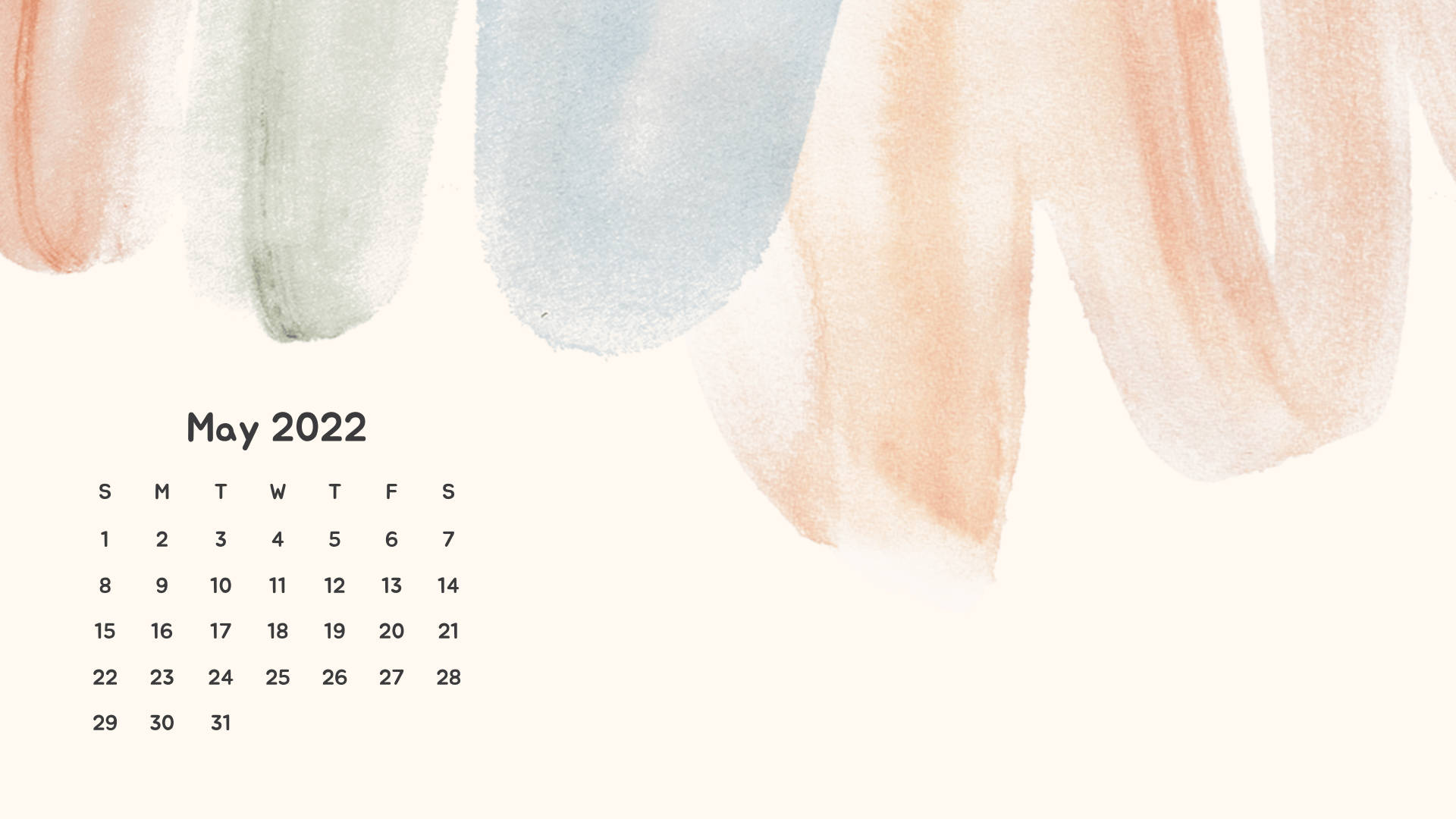 May 2022 calendar, peach mint, cream, Full HD Desktop Wallpaper