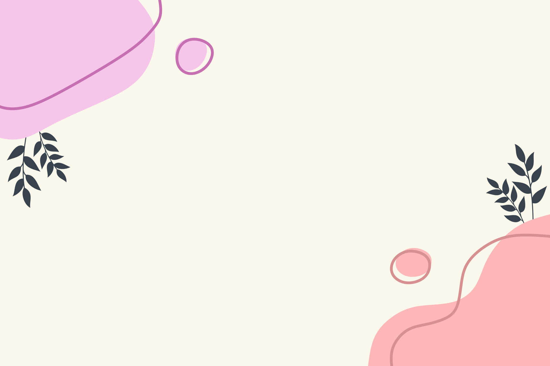 pastel minimalist, soft pink shapes, dark green leaf accents, Full HD Desktop Wallpaper