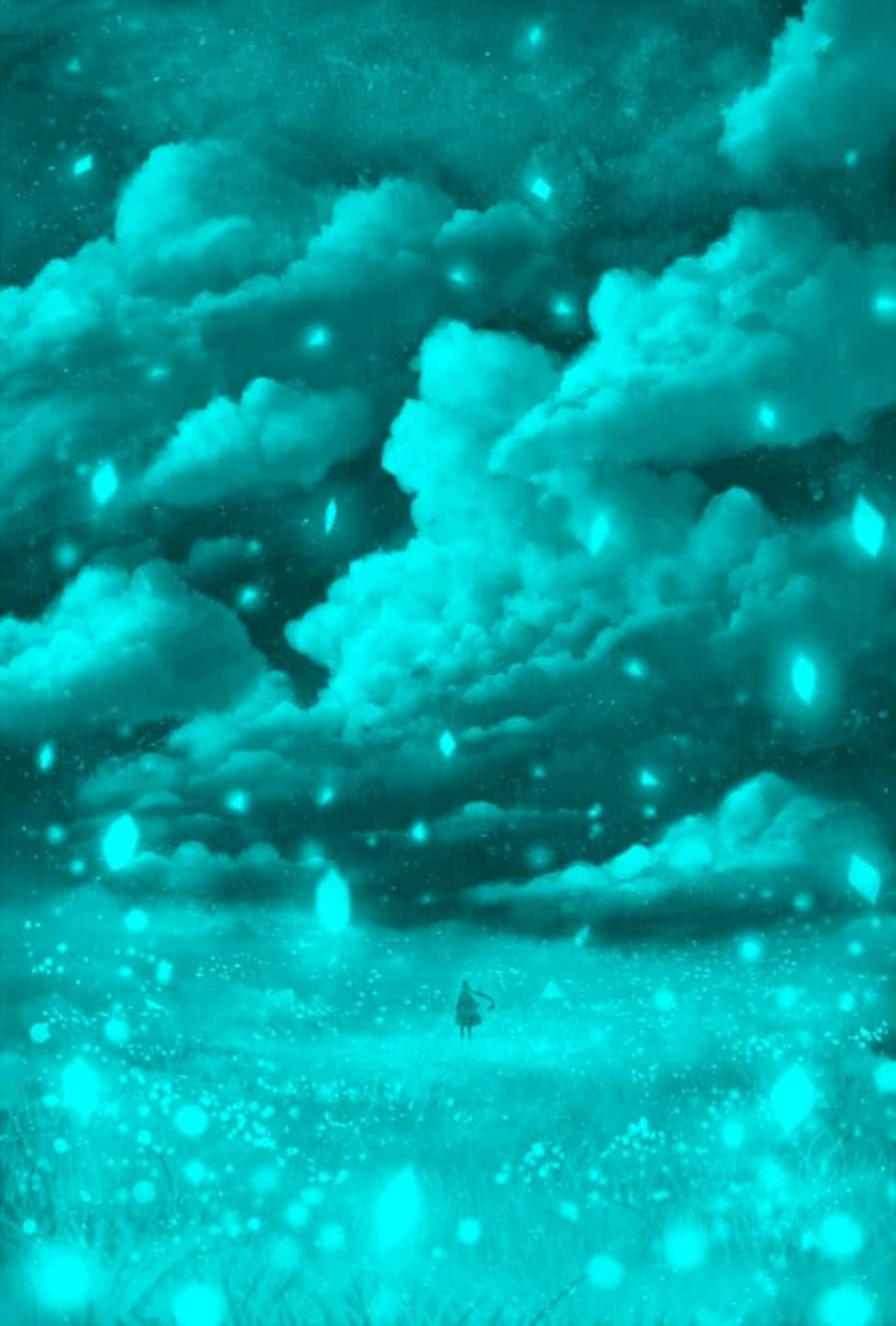 Pastel Blue-Green Gradient, glowing teal field, stormy sky, HD Phone Wallpaper