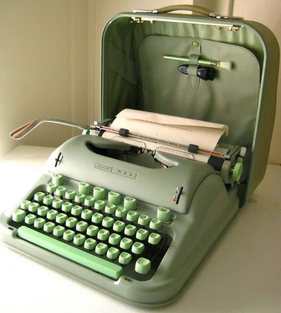 mint green, portable typewriter, paper, SD Phone Wallpaper