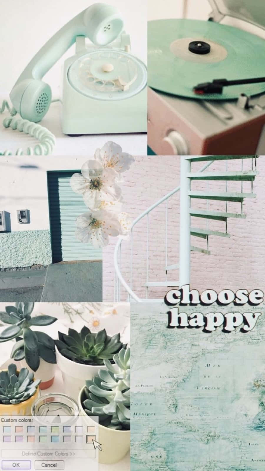 pastel mint, collage, vintage phone, HD Phone Wallpaper