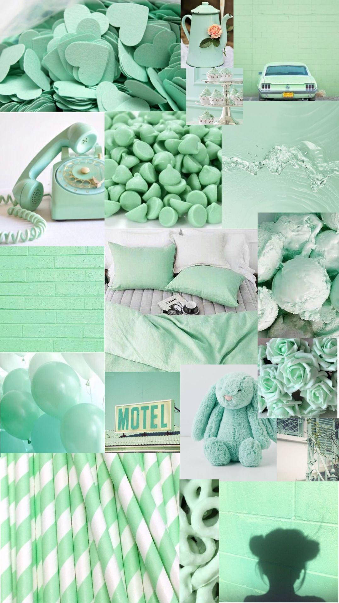 mint green, heart-shaped candies, vintage phone, HD Phone Wallpaper