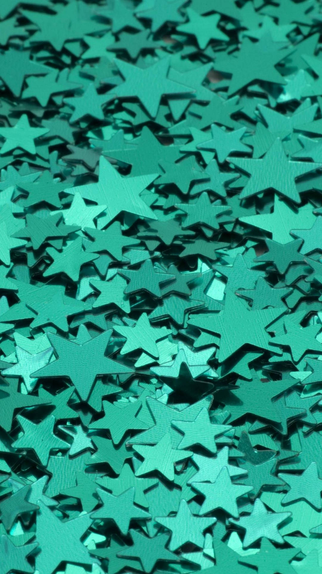 mint green, star-shaped confetti, metallic teal, Full HD Phone Wallpaper