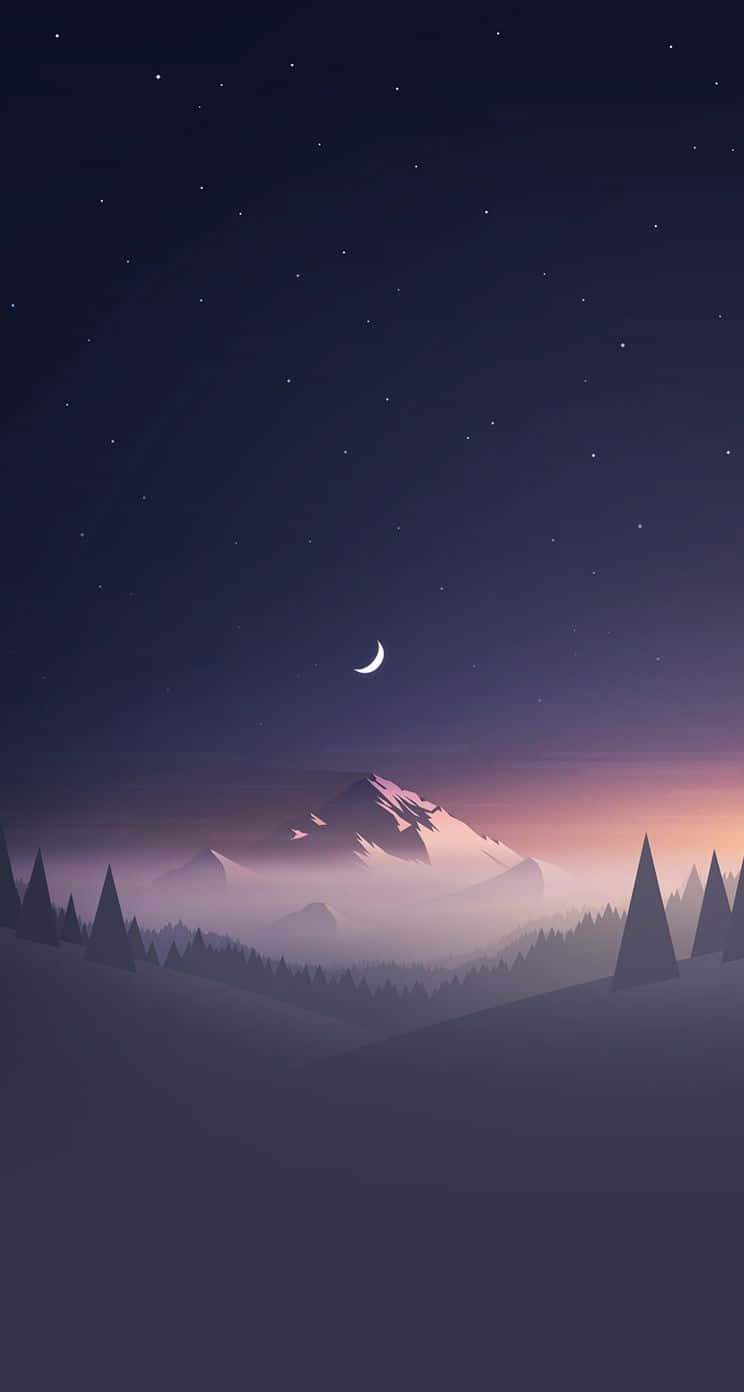 crescent moon, stars, misty mountains, HD Phone Wallpaper