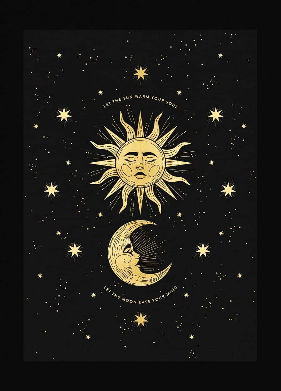 Sun and Moon Aesthetic, golden sun, golden moon, SD Phone Wallpaper