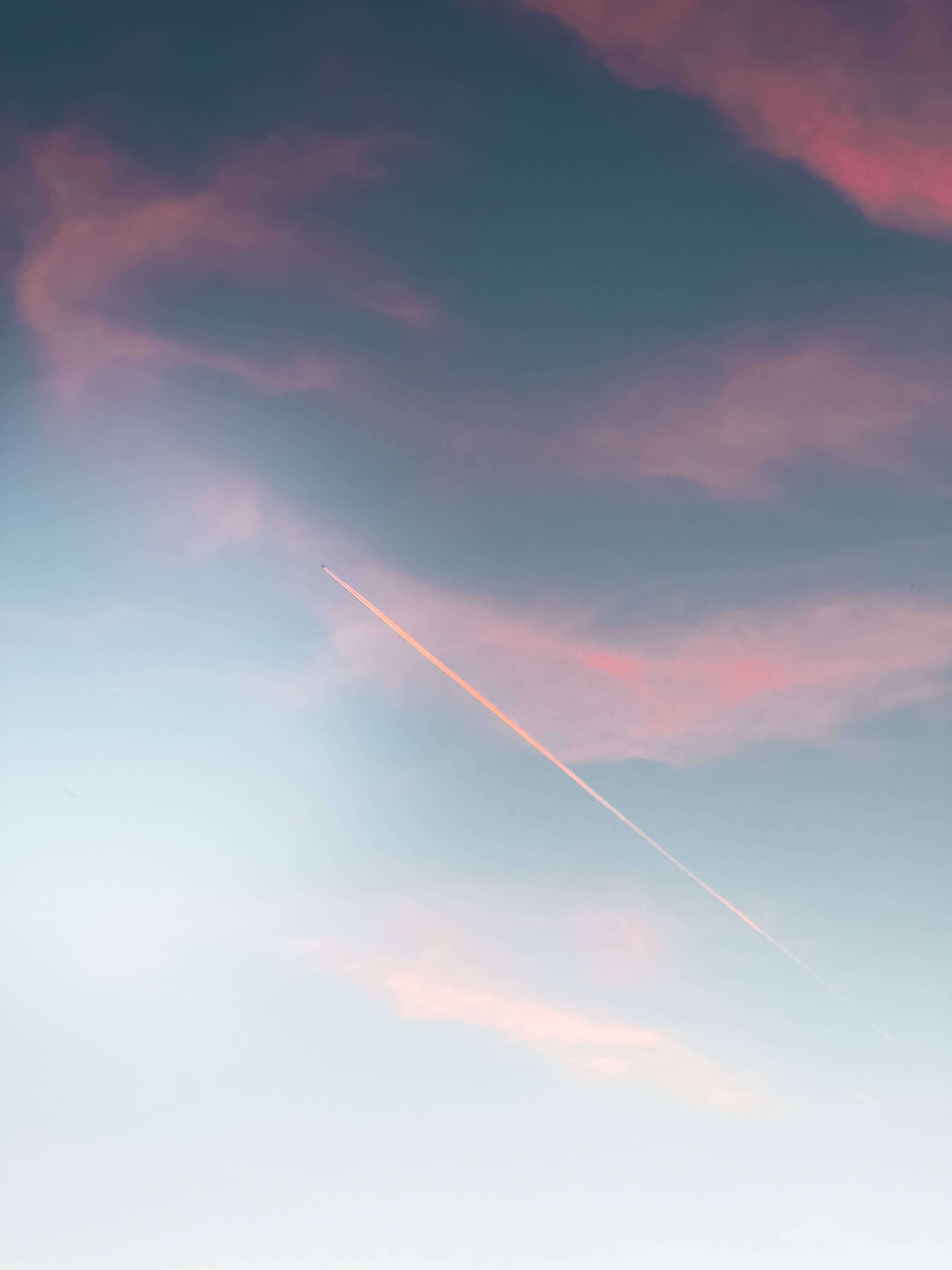 Pastel Orange Aesthetic, glowing orange contrail, twilight sky, 4K Phone Wallpaper