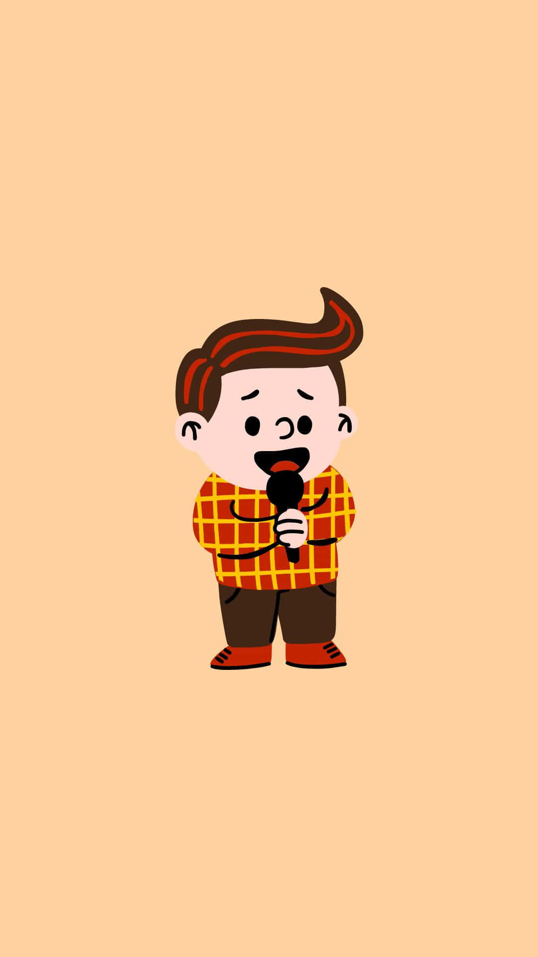 handsome boy cartoon, plaid shirt, microphone, Full HD Phone Wallpaper