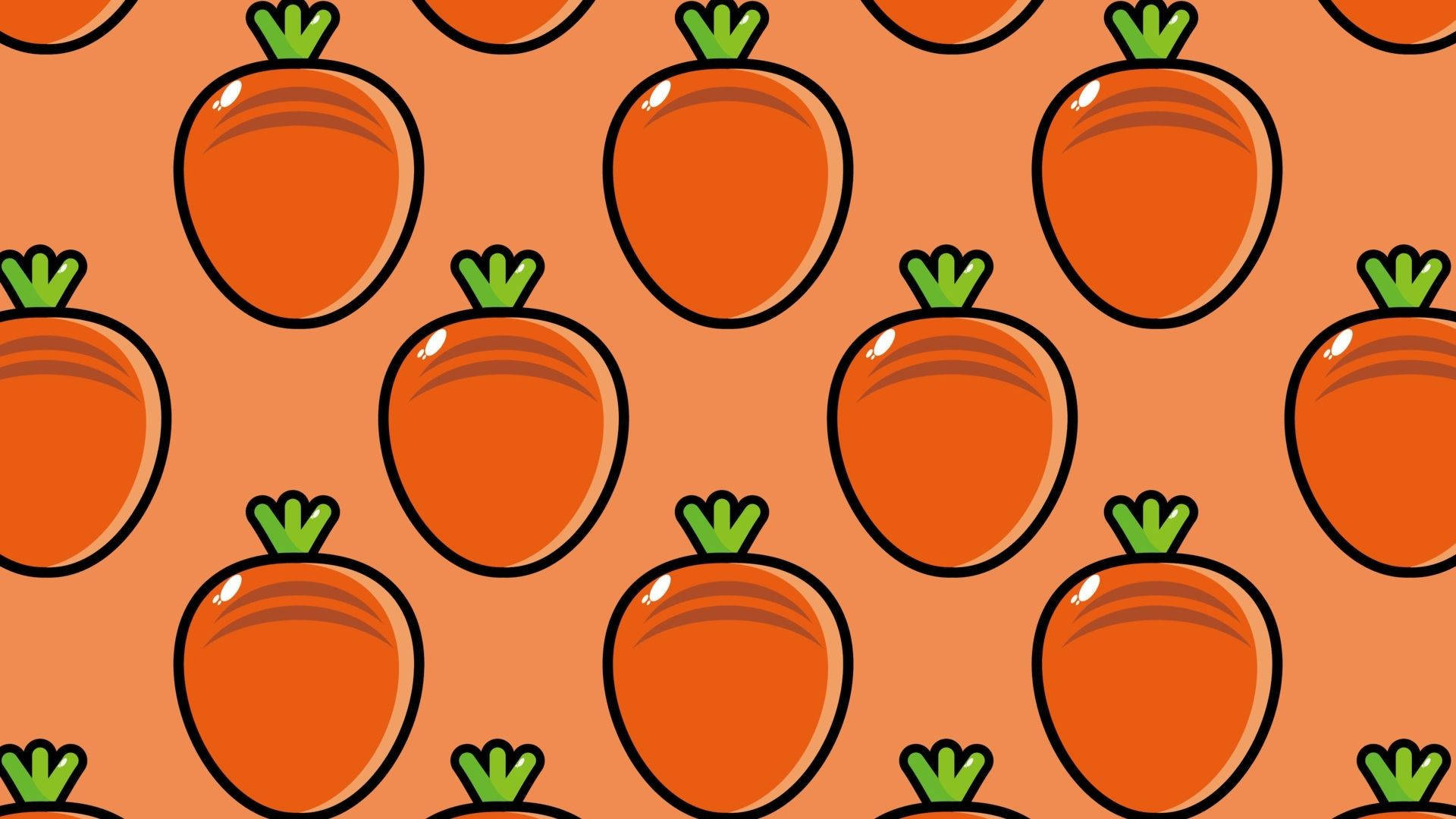 Pastel Orange Aesthetic, cartoon carrots, green tops, Full HD Desktop Wallpaper