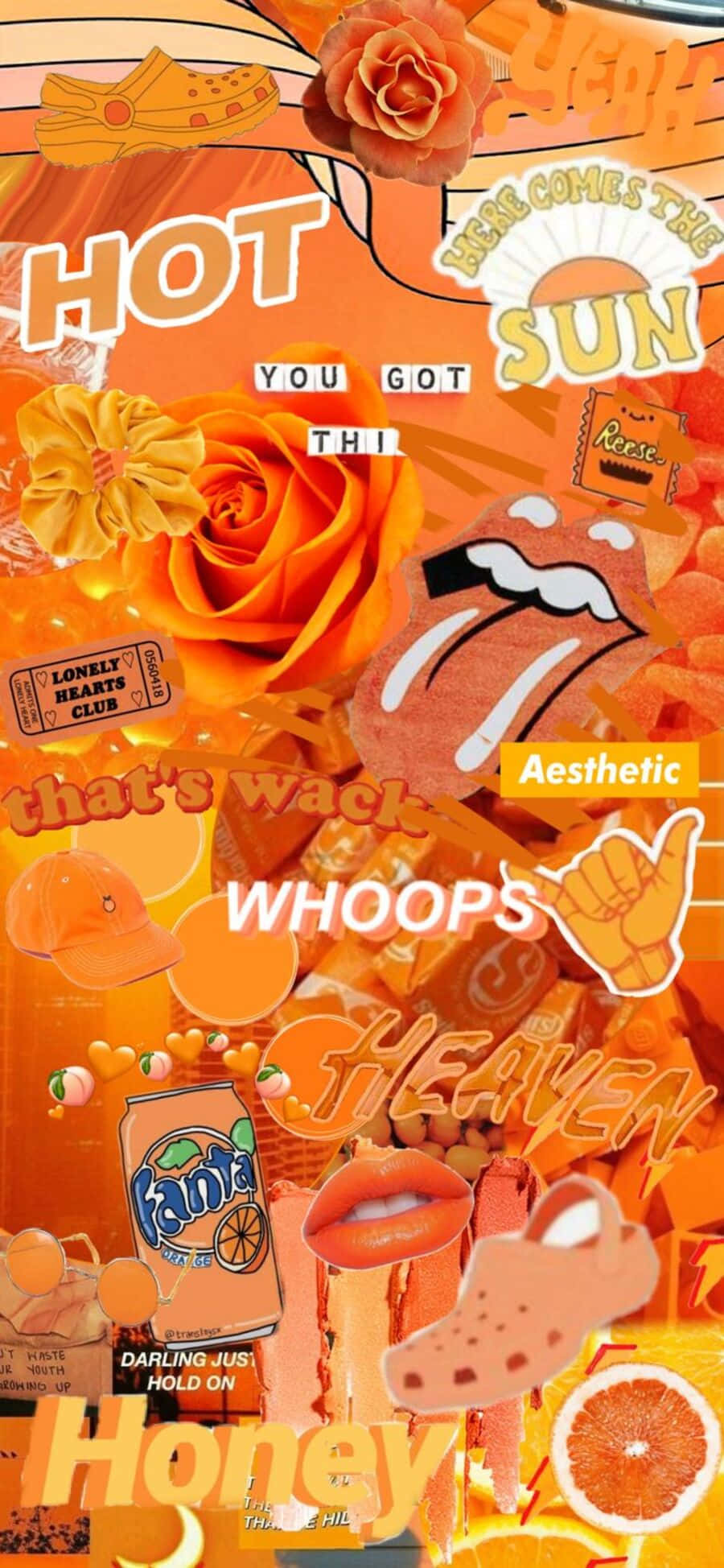 Vibrant Orange Aesthetic Collage, roses, sneakers, Full HD Phone Wallpaper